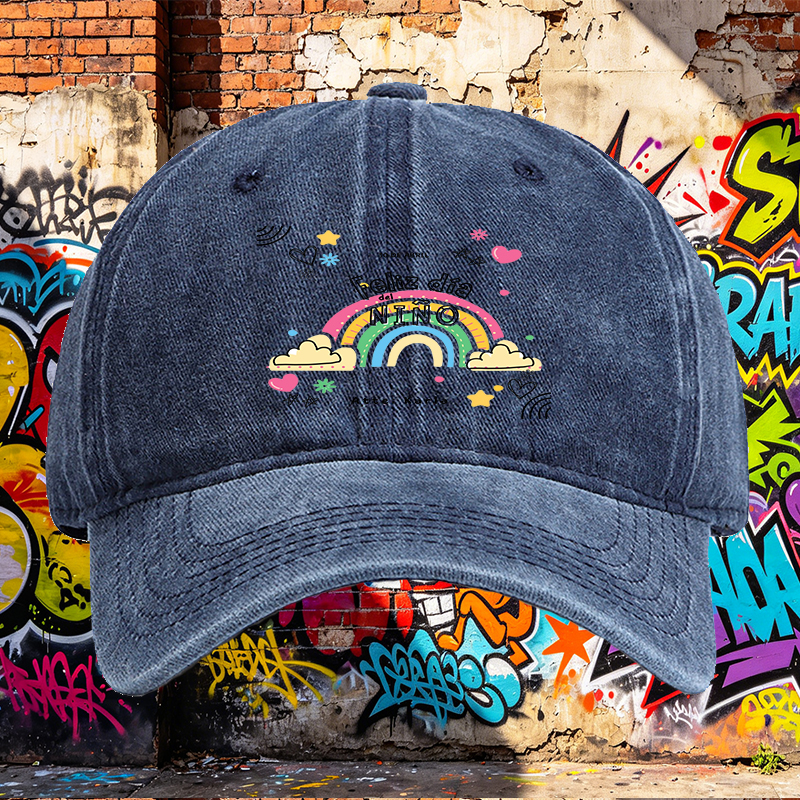 Unisex Classic Washed Hat with Rainbow and 