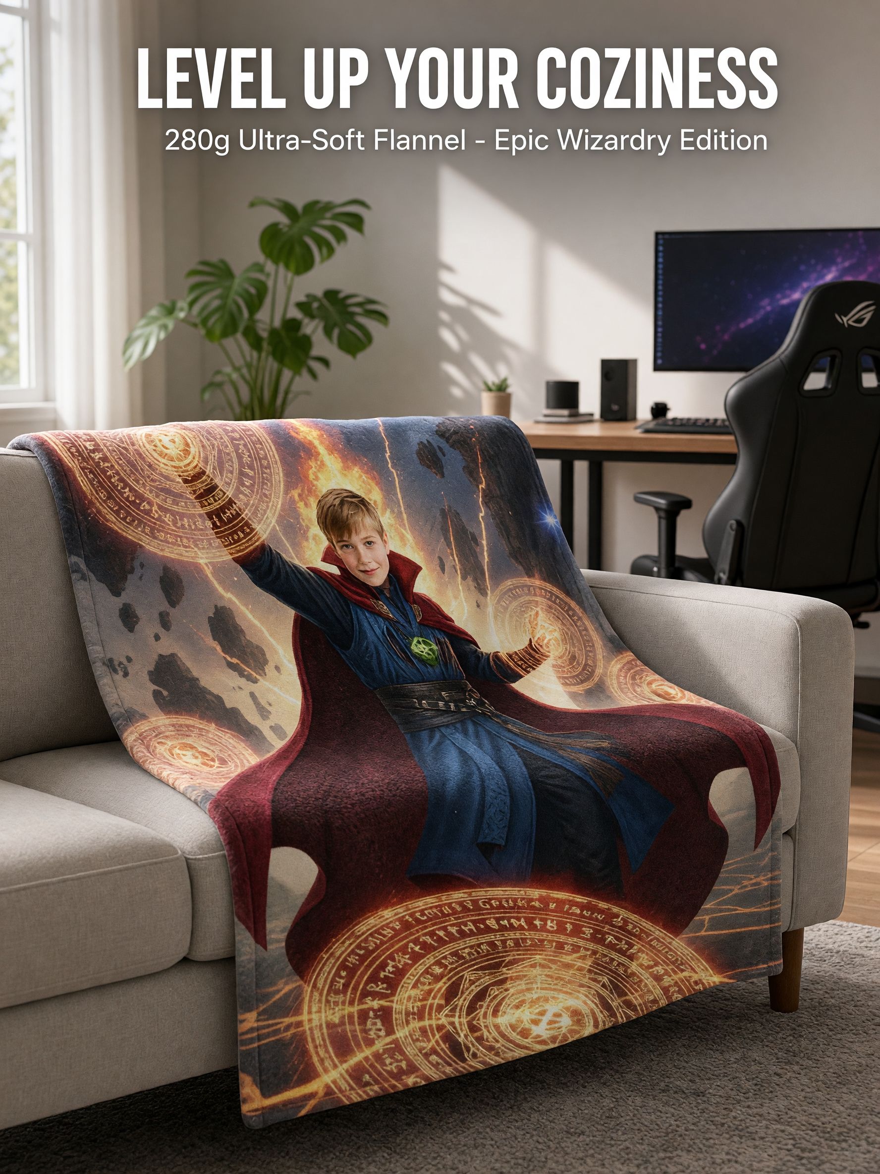 Custom Photo Face Blanket Personalized Sorcerer Mystic Flannel Throw Soft Bed Couch Ideal Personalized Gift