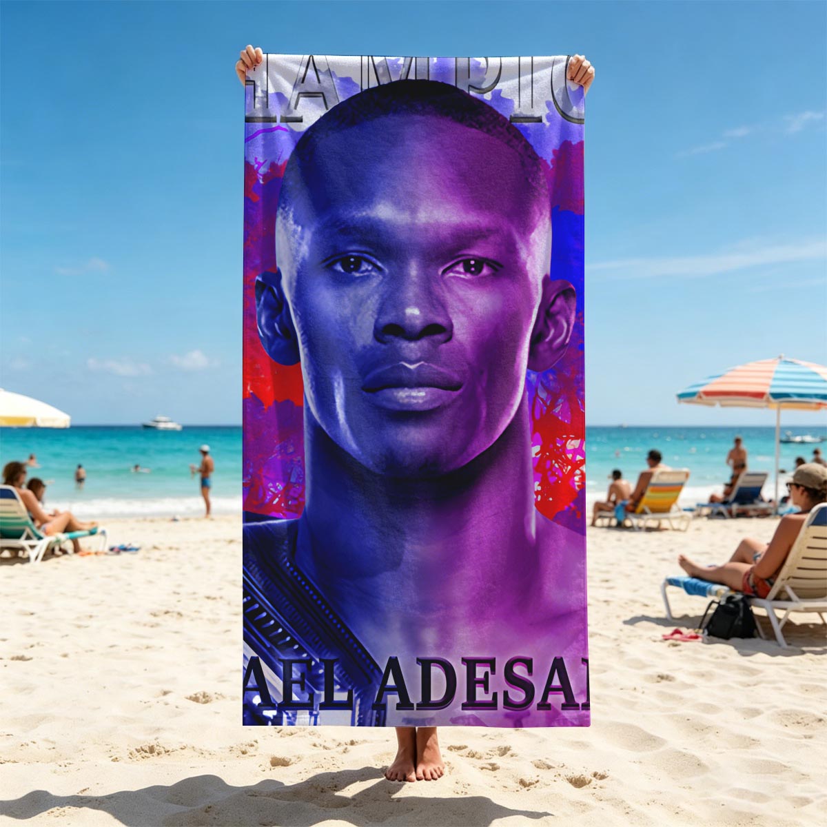 Israel Adesanya Champion UFC Fighter Portrait - Beach towels
