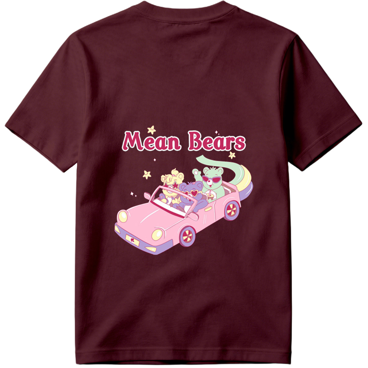 Mean Bears in a Pink Car with Three Cute Characters - Tee