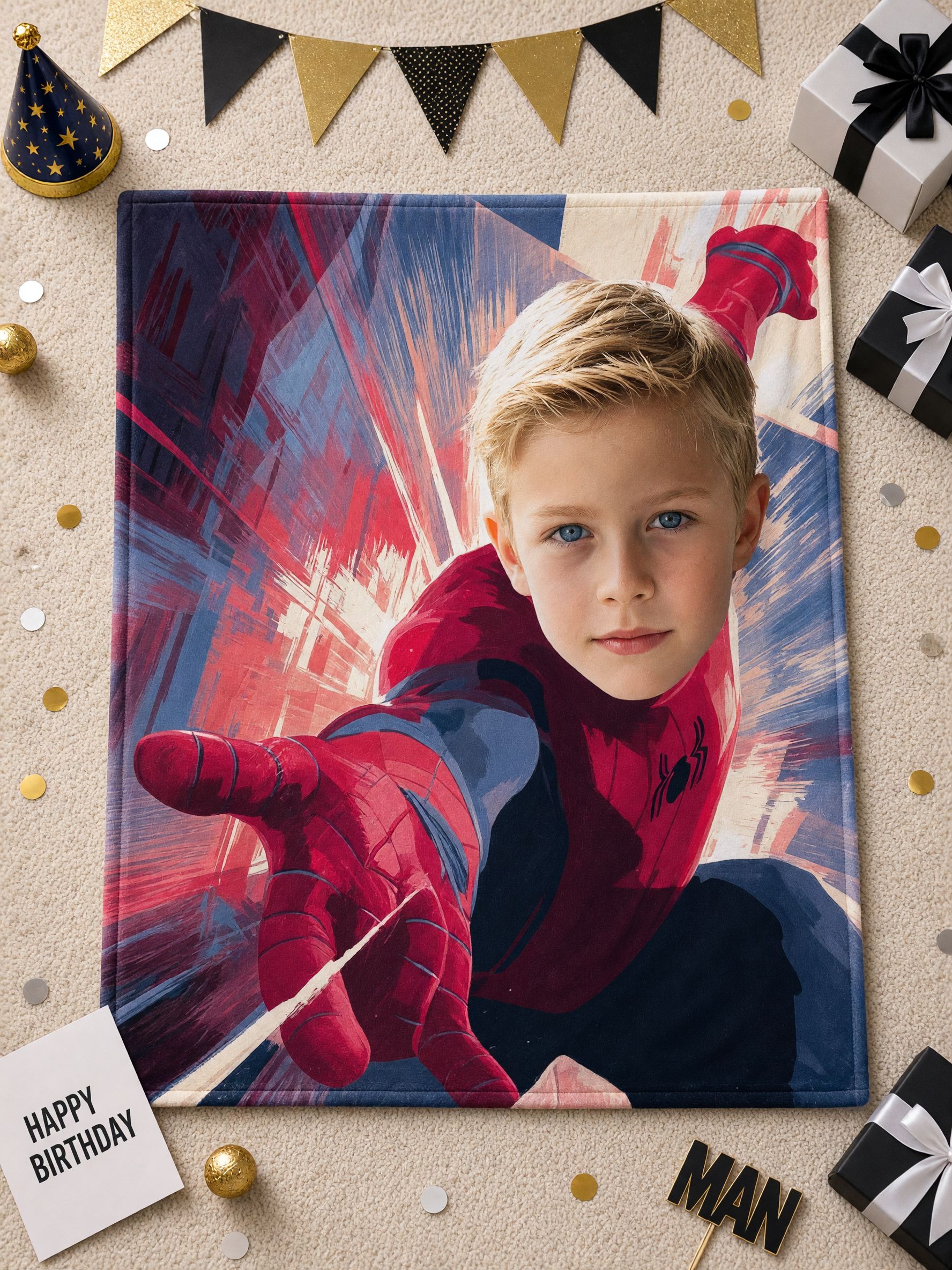Custom Photo Face Blanket Personalized Superhero Flannel Throw Warm Anti-Pilling Fleece Bed Blanket Cozy Birthday Gift