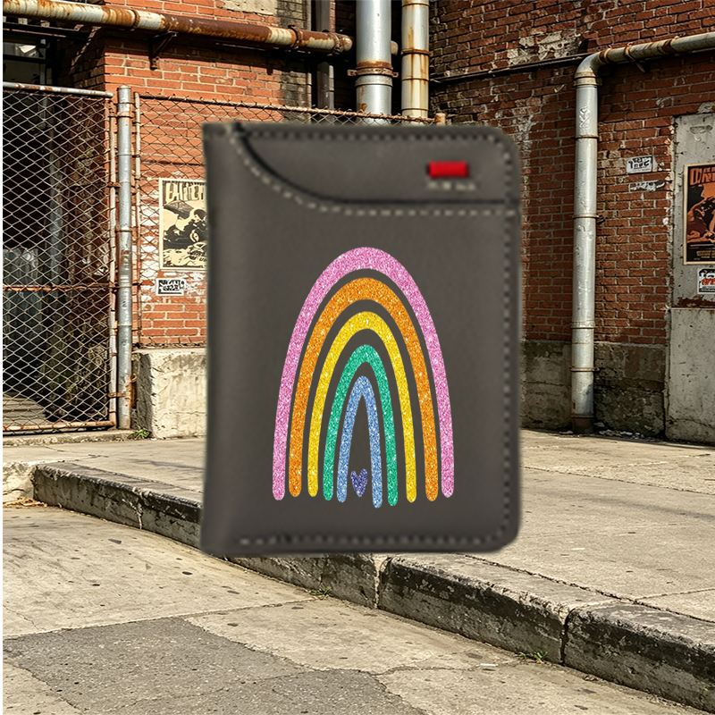Unisex Vertical Wallet with Glitter Rainbow Print and Heart Design – Stylish Long Wallet for Everyday Use, Perfect for Students, Young Adults, and Fashion Lovers Seeking Trendy Accessory