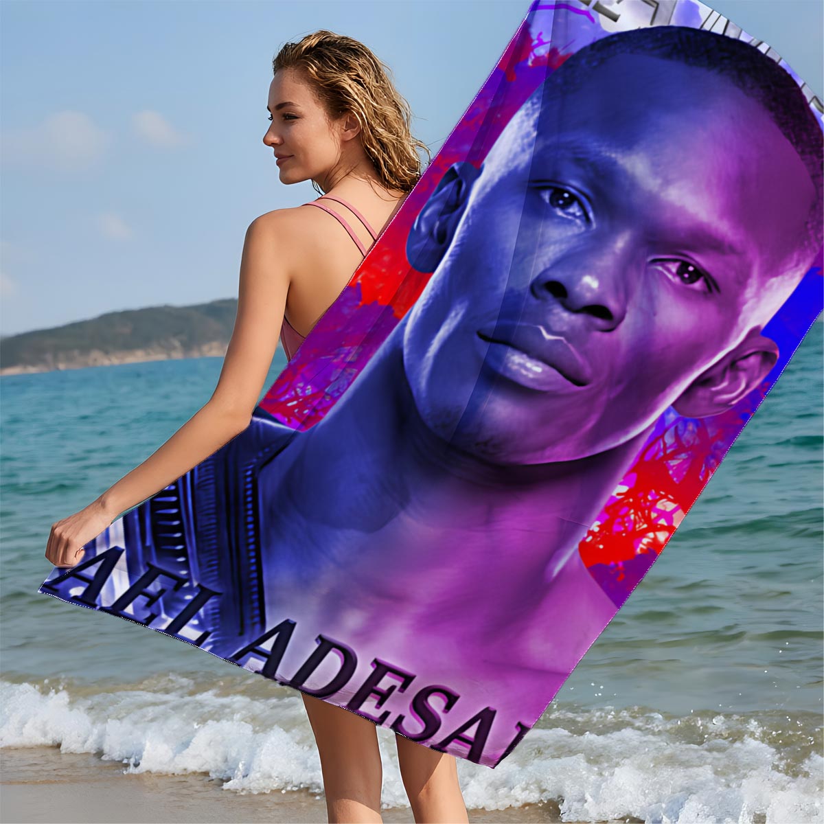 Israel Adesanya Champion UFC Fighter Portrait - Beach towels
