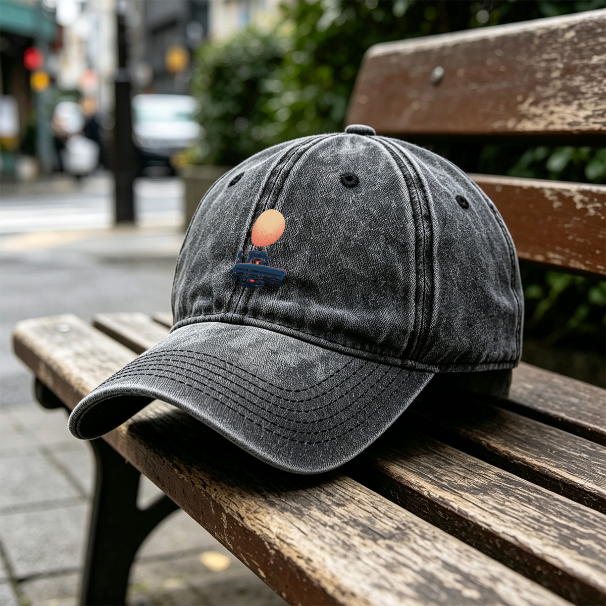 Mario and Bowser in a Boat Under the Moon - Washed Denim - Baseball Cap