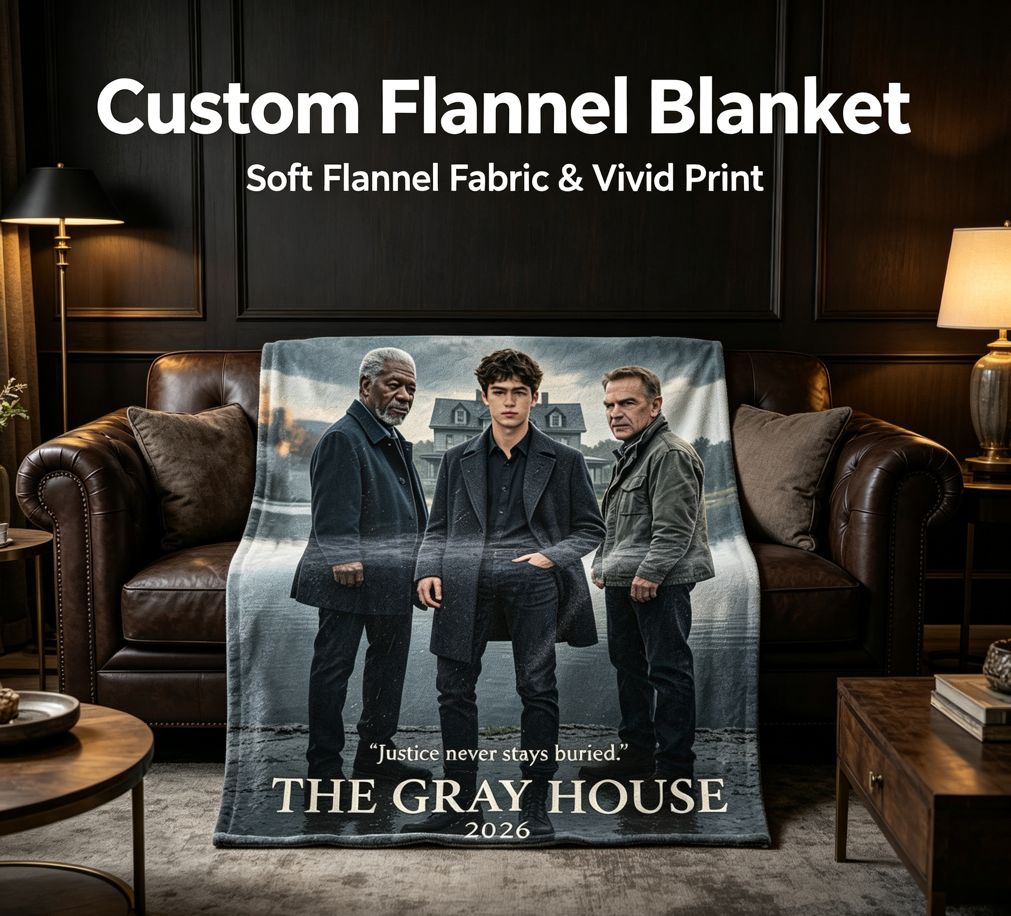 Custom Face Blanket The Gray House Movie Poster Flannel Blanket for Home Decor and Movie Fans Gift or Giveaway