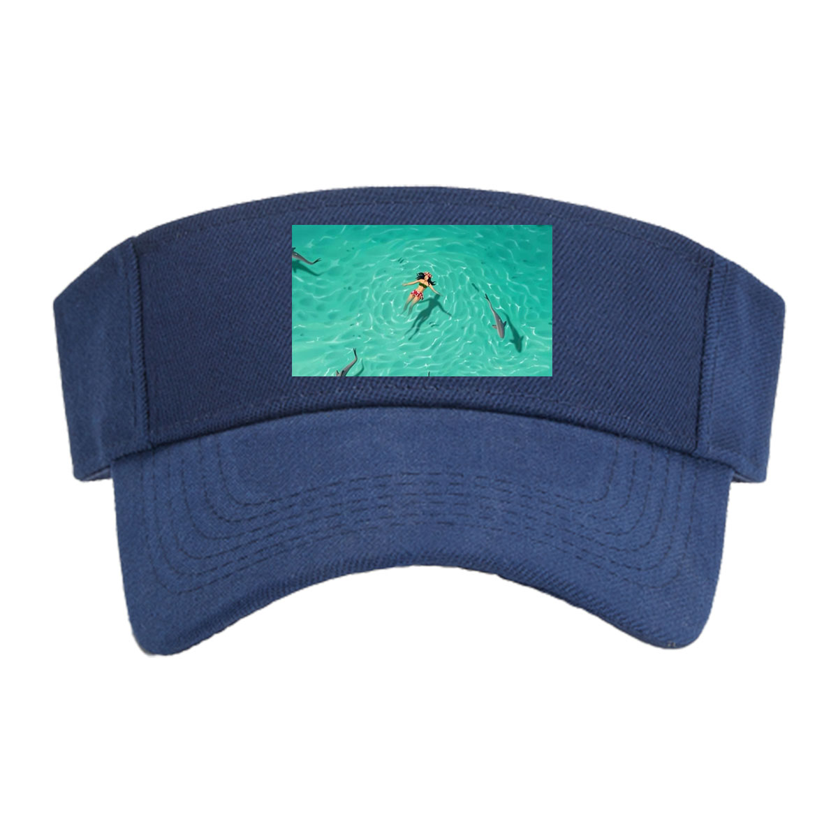 Woman swimming with sharks in clear turquoise water -  Visor cap