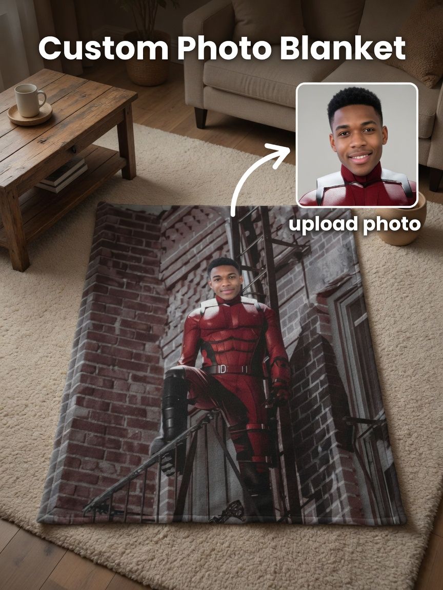 Custom Face Photo Flannel Throw Blanket Personalized Superhero Portrait Cozy Fleece Blanket for Bed Sofa Gift