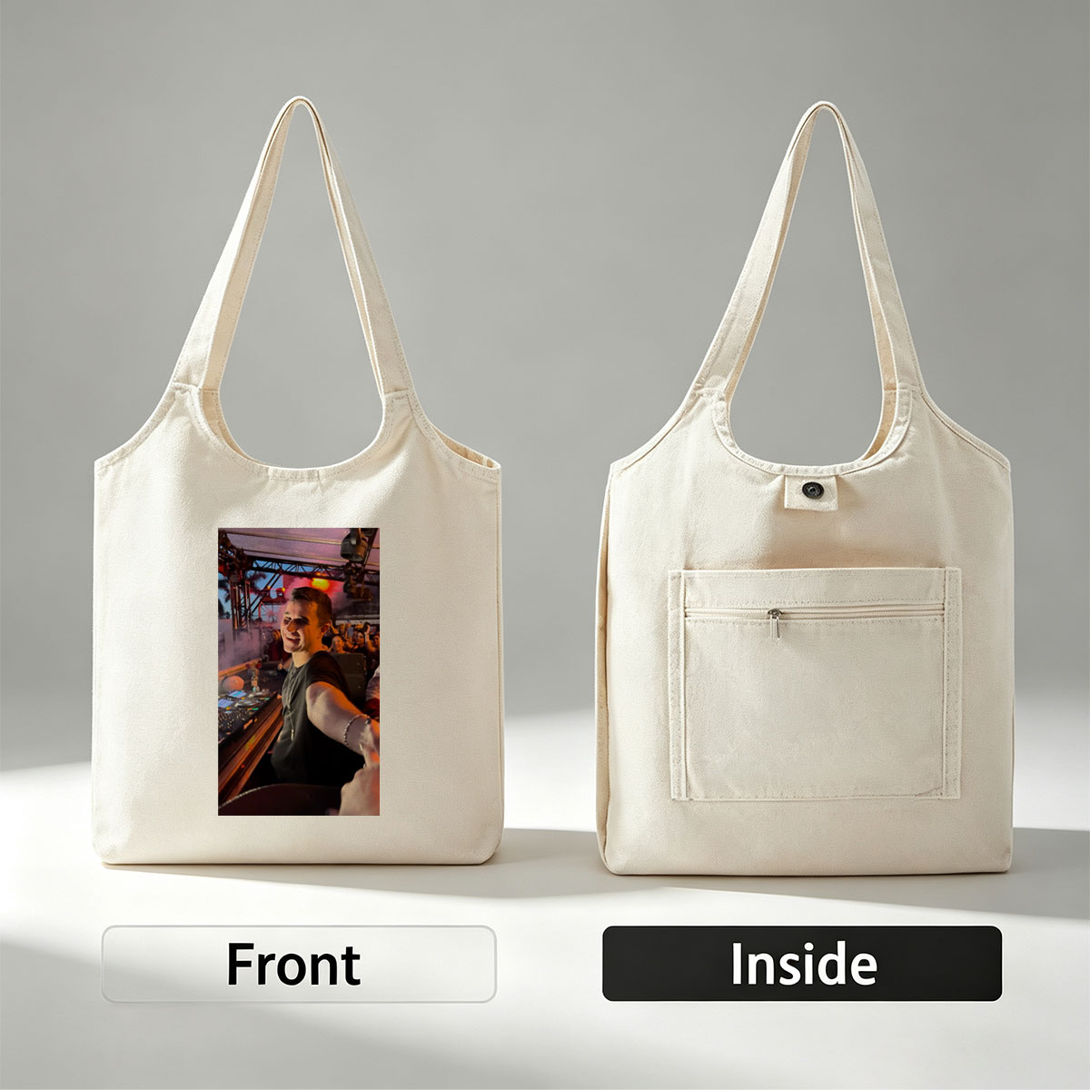 Martin Garrix at a Live DJ Set Performing for an Energetic Crowd Under Colorful Stage Lights - Canvas shoulder bags/