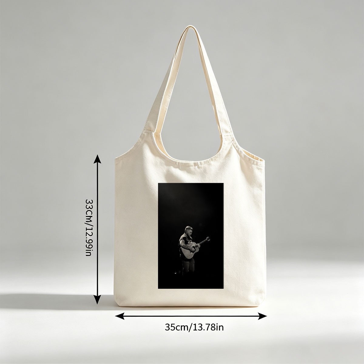 Brantley Gilbert Playing Acoustic Guitar on Stage in Black and White - Canvas shoulder bags/