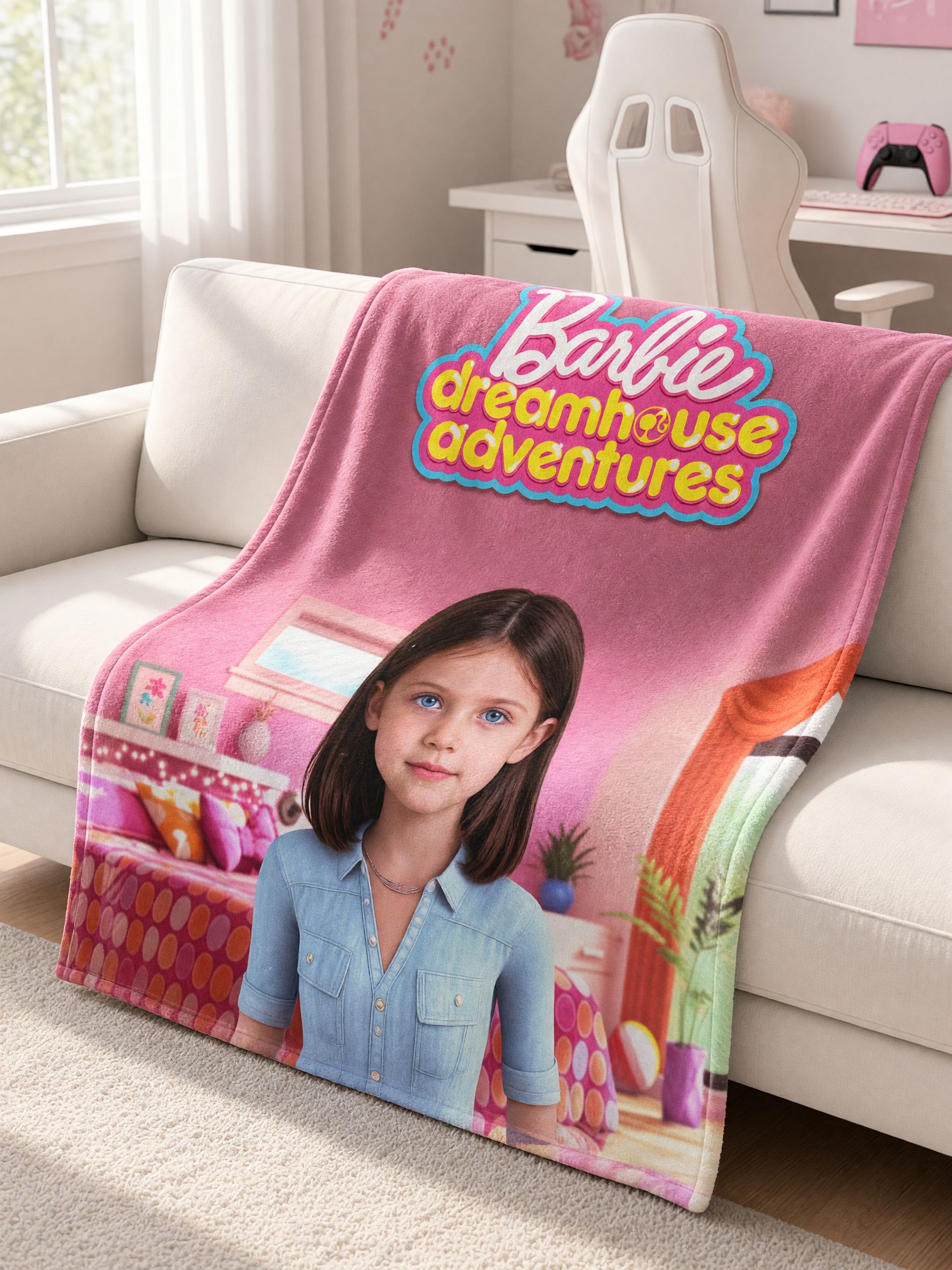 Custom Face Photo Blanket Personalized Pink Bedroom Soft Flannel Fleece Throw Ideal Cozy Keepsake Gift for Girls Bed