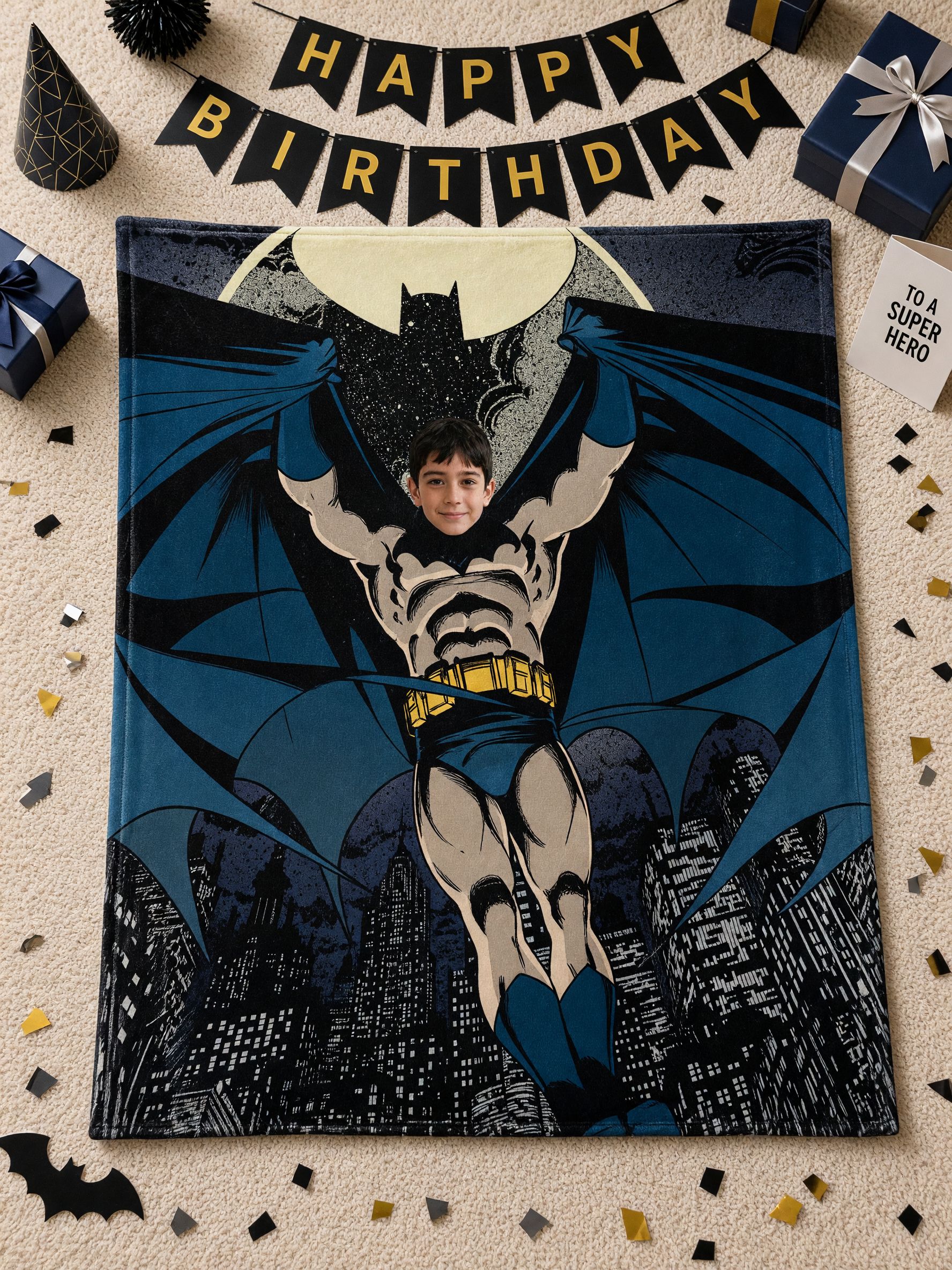 Custom Photo Superhero Flannel Fleece Throw Blanket Personalized Face Portrait Bed Couch Wrap Cozy Gift