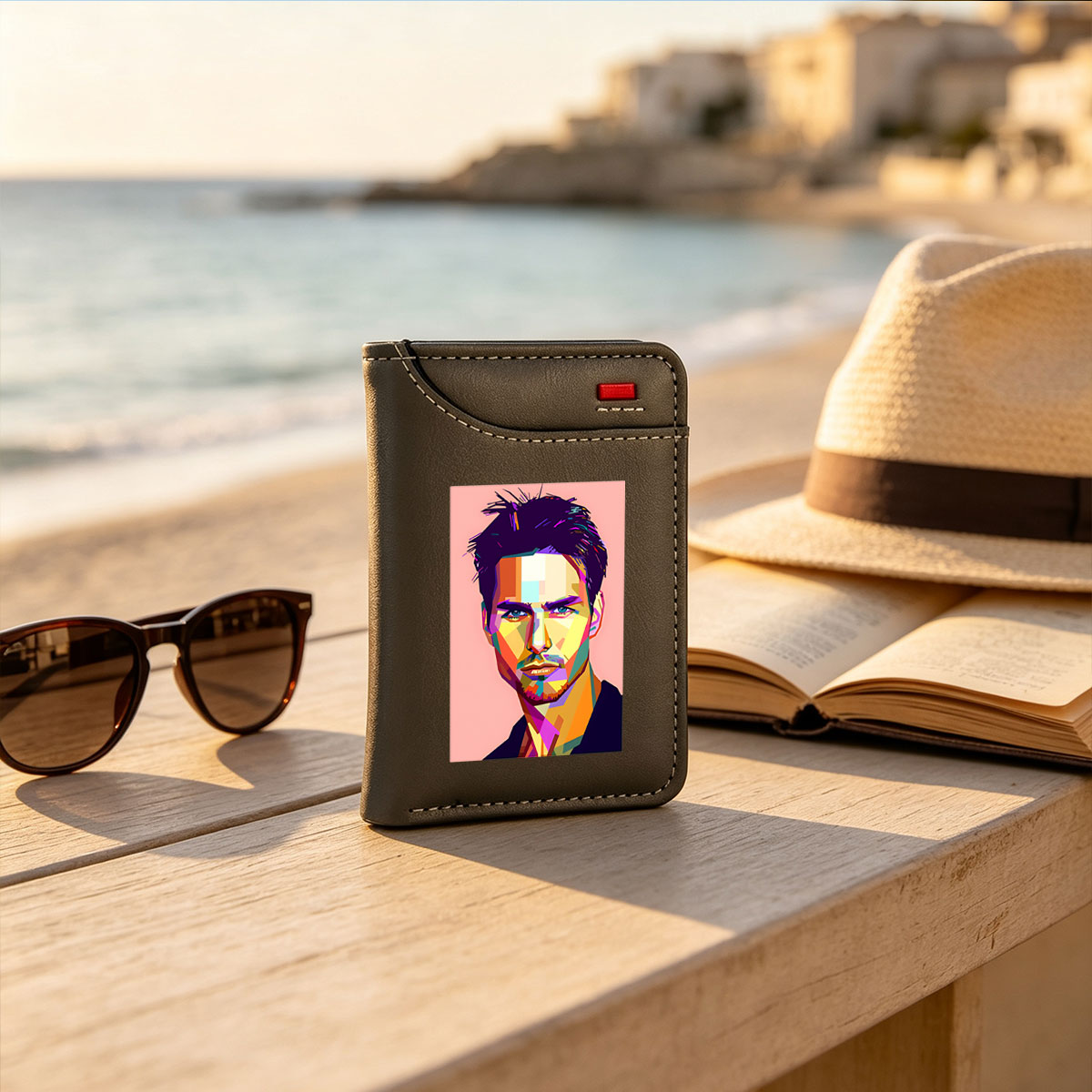 Colorful Geometric Portrait of a Man with Vibrant Facial Features - Vertical Style Wallet