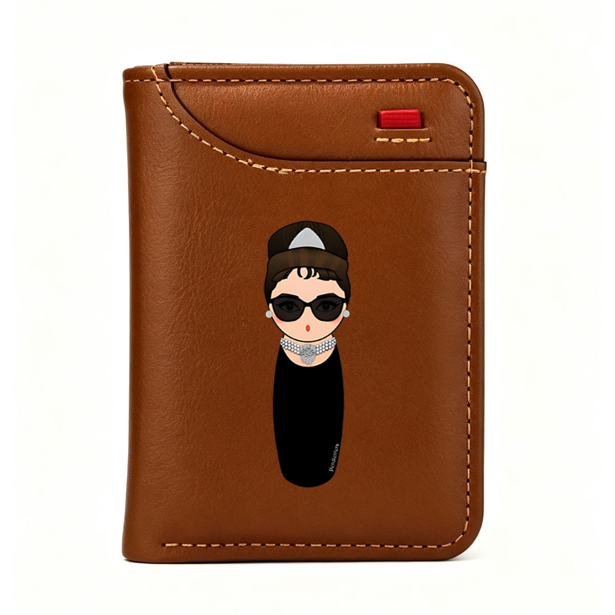 Audrey Hepburn Inspired Icon with Sunglasses and Pearl Necklace - Vertical Style Wallet
