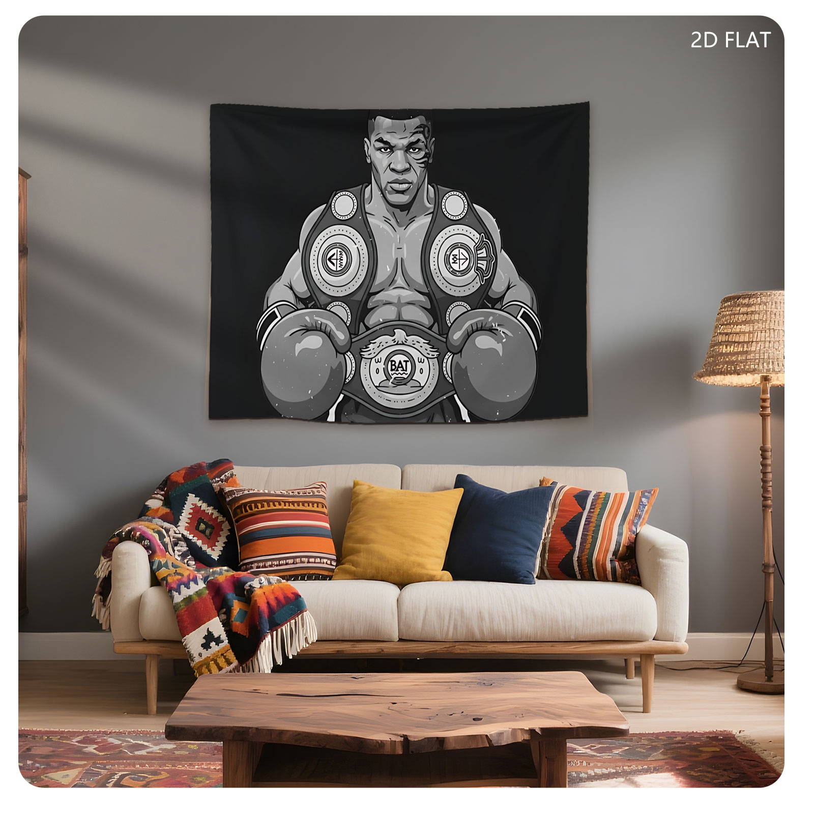 Mike Tyson in Boxing Gear with Championship Belt - Tapestry