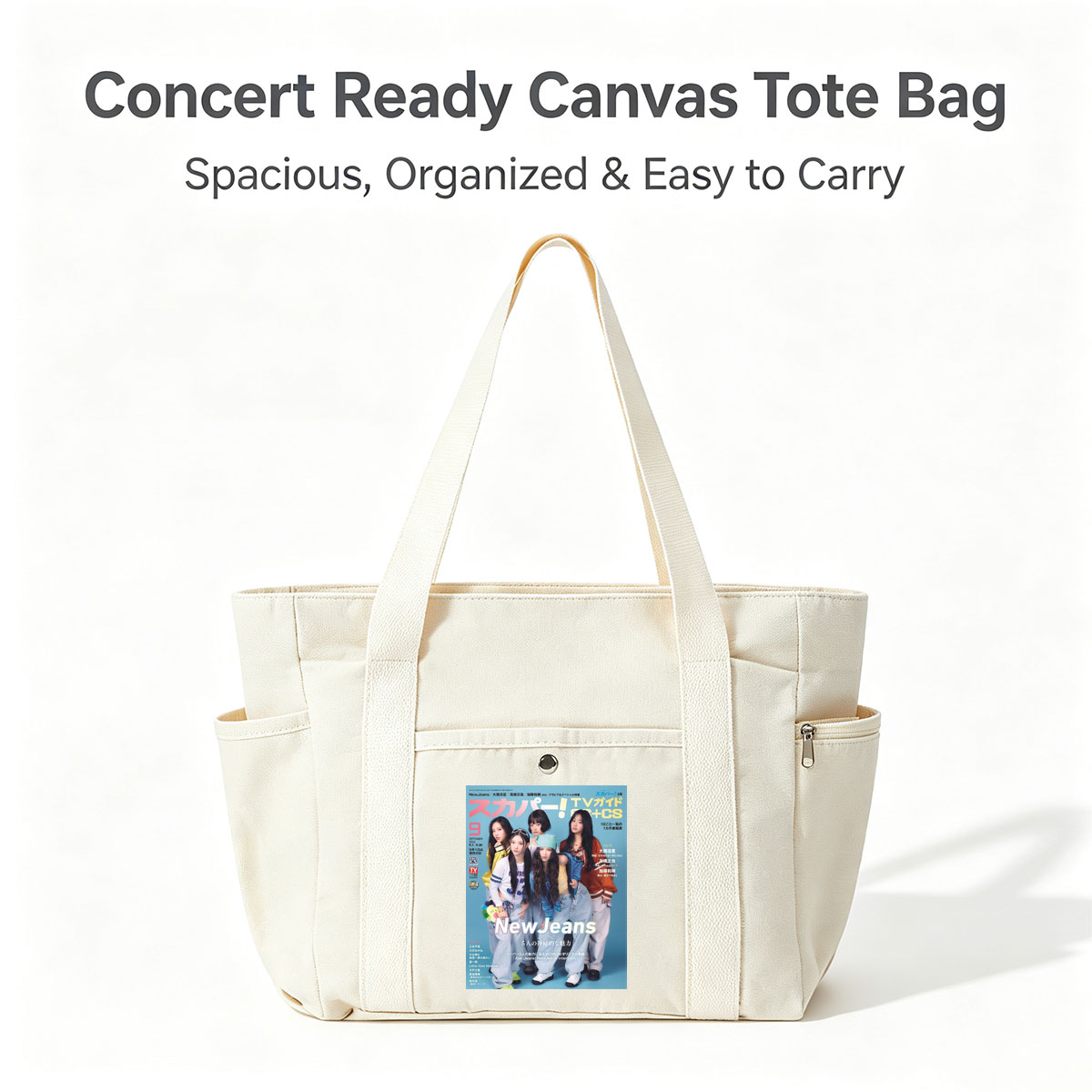 NewJeans on TV Guide Cover Featuring Five Members in Casual Outfits with Blue Background - Multi-pocket bags