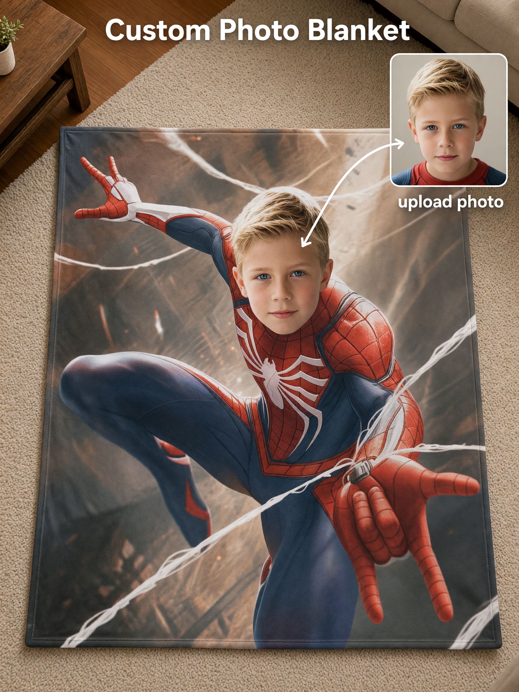 Custom Photo Superhero Flannel Fleece Throw Blanket Ultra Soft Anti-Pilling Personalized Gift for Kids and Adults