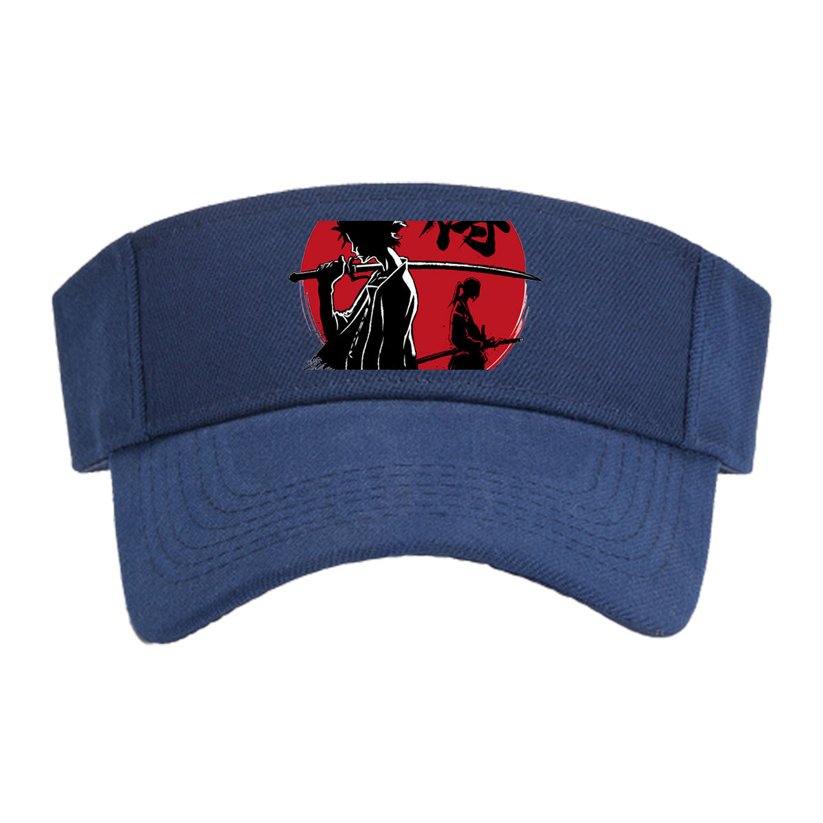 Samurai Silhouettes with Katana Against Red Moon Background -  Visor cap