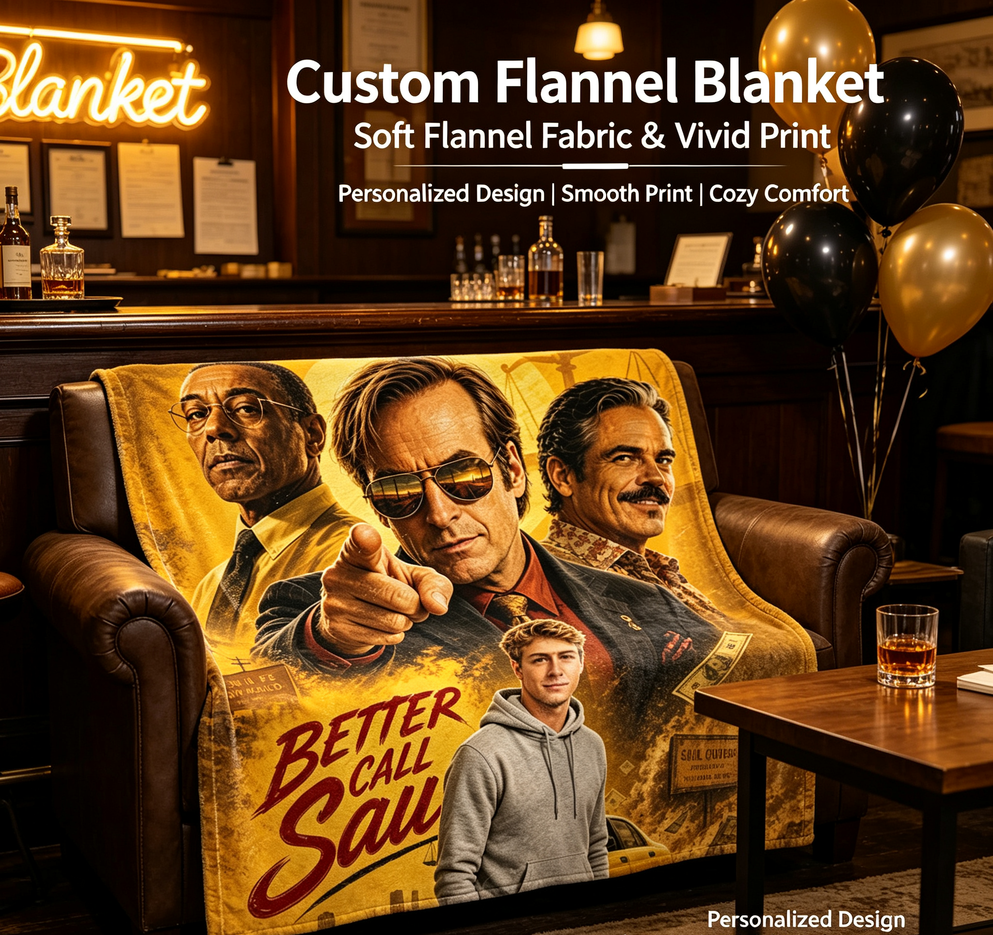 Custom Face Blanket Better Call Saul Flannel Blanket Perfect for Fans of the TV Series Ideal Gift or Giveaway for Drama and Crime Show Enthusiasts