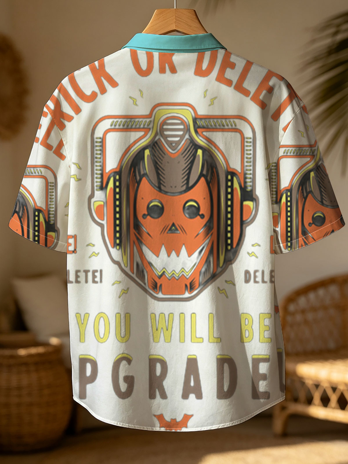 Trick or Delete: Halloween Cyberpunk Pumpkin with Helmet and Upgrade Threat -  Shirt
