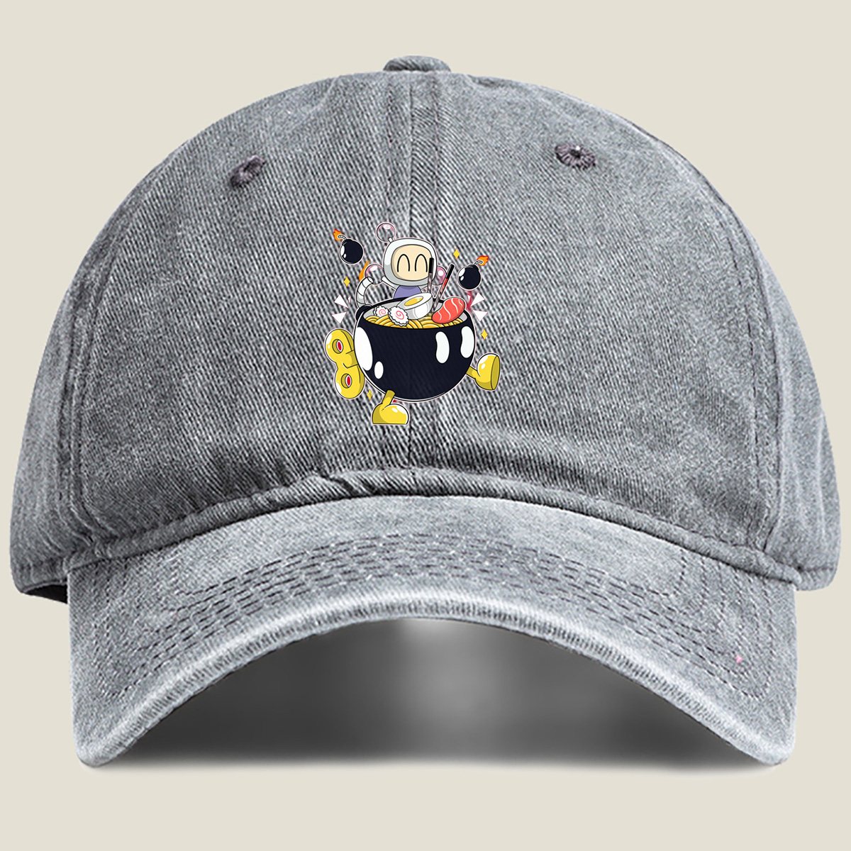 Bomberman and Ramen Bowl Adventure - Washed Denim - Baseball Cap
