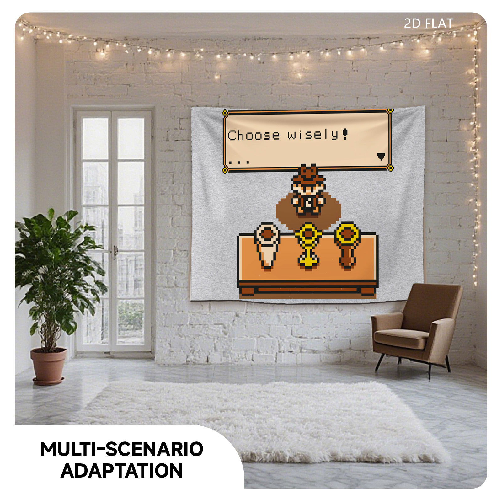 Pixel Art Character Chooses Among Three Items with 