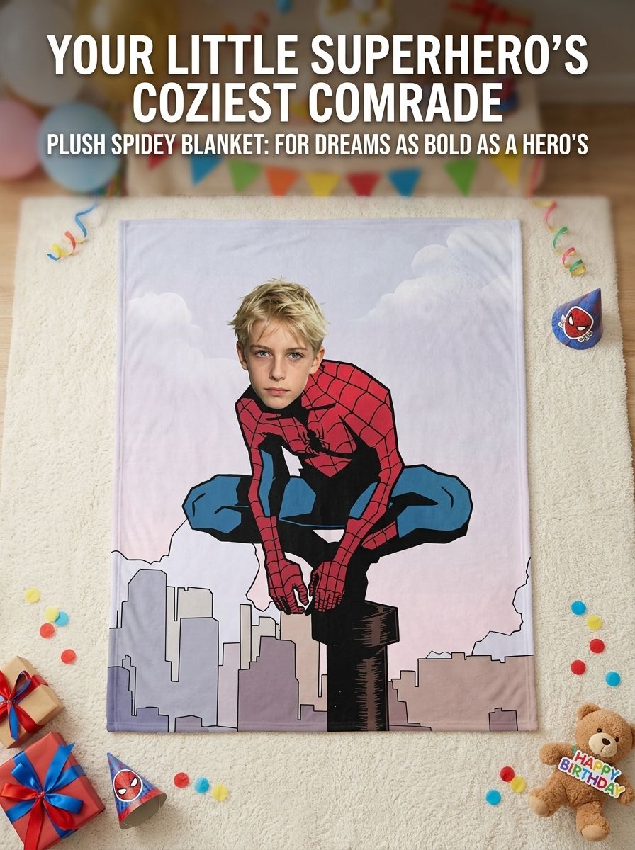 Custom Photo Face Superhero Flannel Blanket, Personalized Soft Fleece Throw for Kids and Adults, Cozy Bed Couch Gift