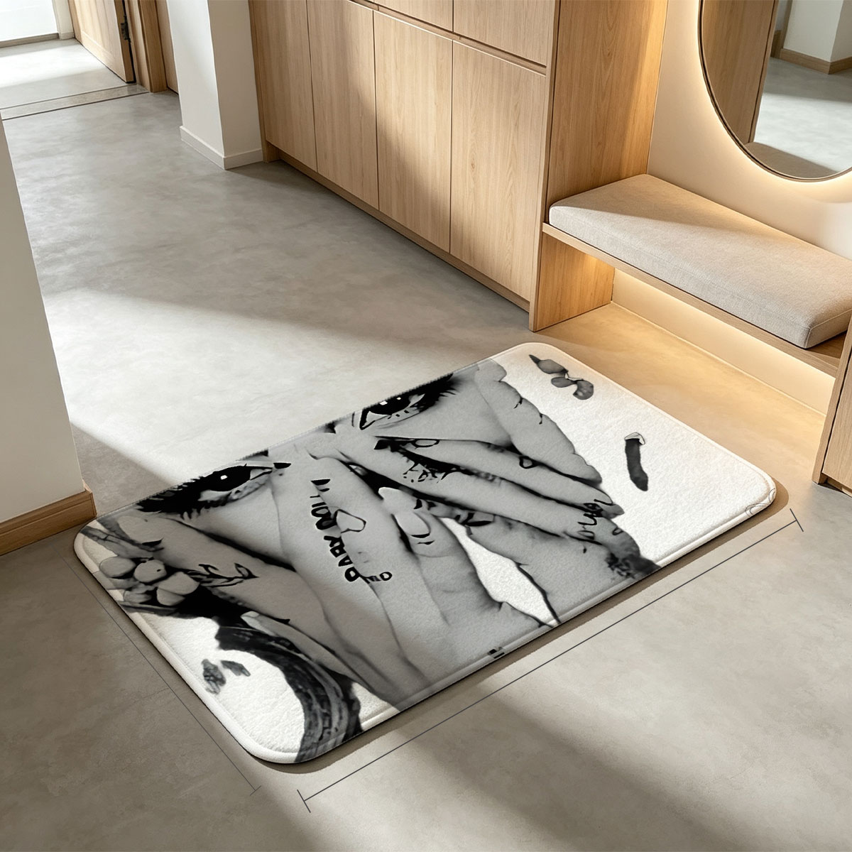 Lady Gaga: Dramatic Monochrome Portrait with Tattooed Hands and Signature - Flannel floor mat