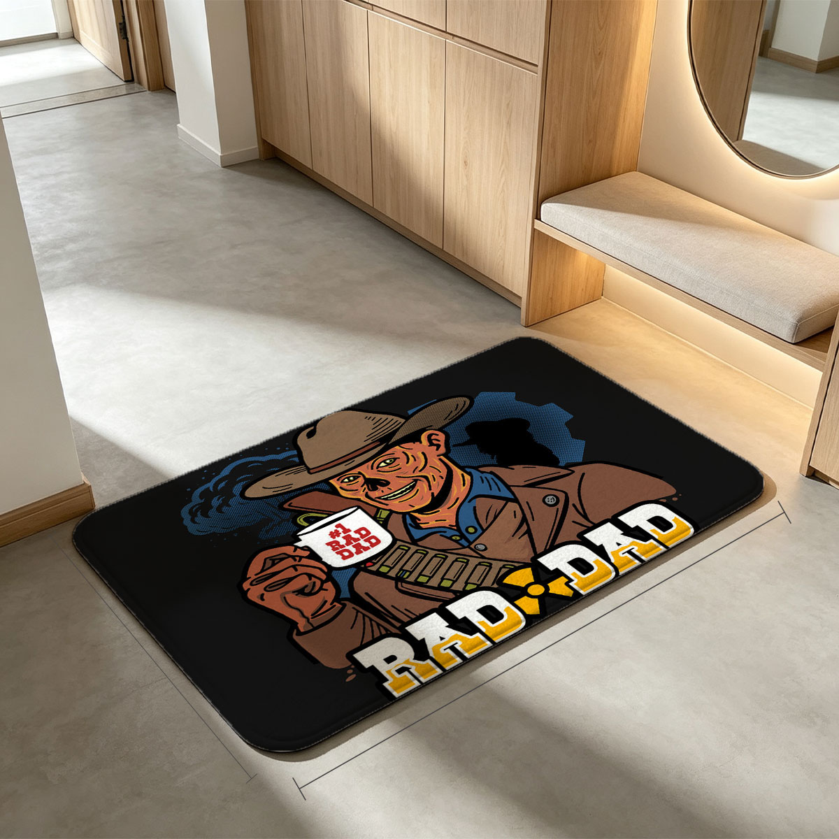 Rad Dad: #1 Rad Dad with Coffee Mug and Cowboy Hat - Flannel floor mat