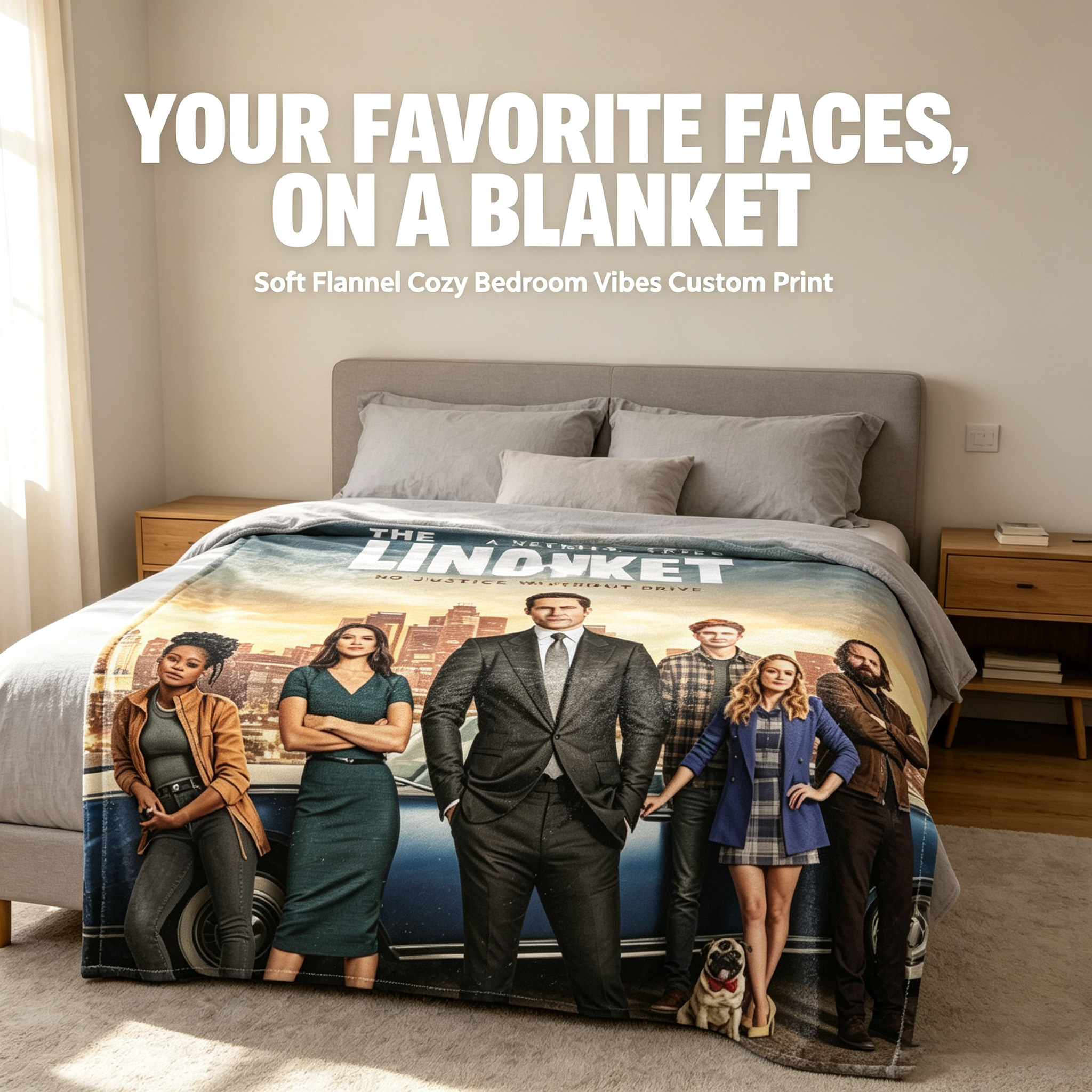 Custom Face Blanket The Lincoln Lawyer Netflix Series Flannel Blanket for Couch or Bed Cozy Gift for Fans and Movie Lovers