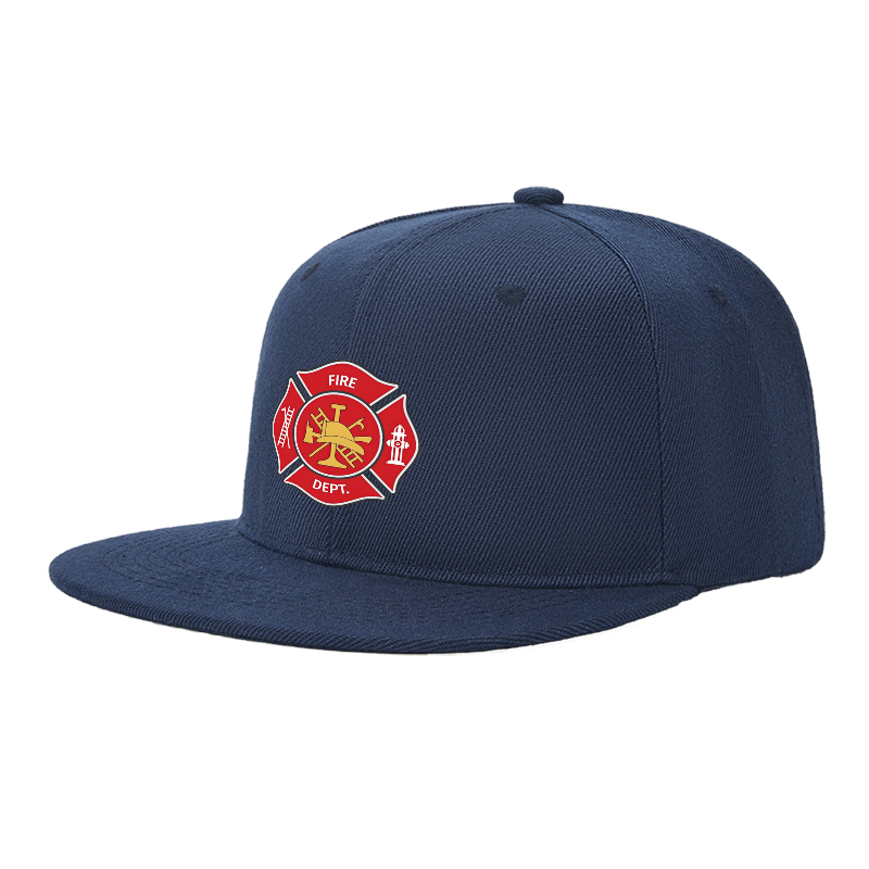 Flat Brim Baseball Cap Fire Dept Emblem Print Streetwear Underground Skate Style for Basketball Court Skate Park Urban Lifestyle Skaters Rappers Streetwear Enthusiasts