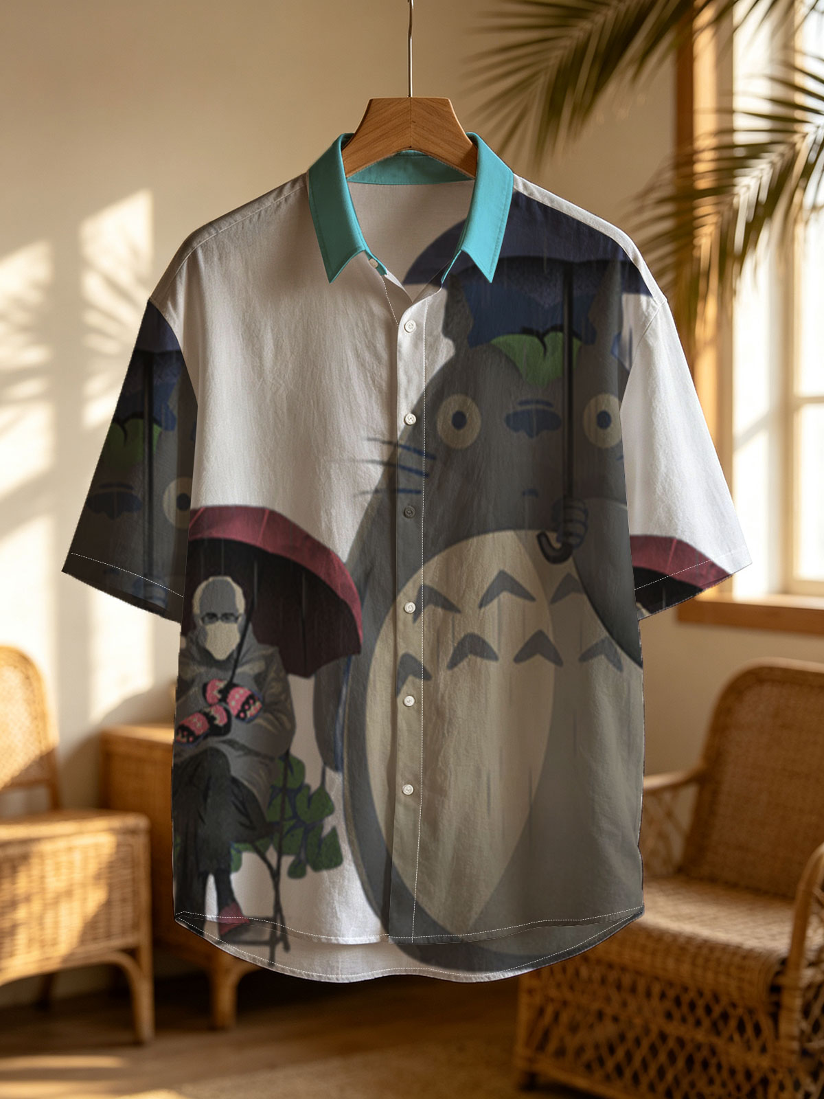 Totoro and a Person Under Umbrellas in the Rain -  Shirt