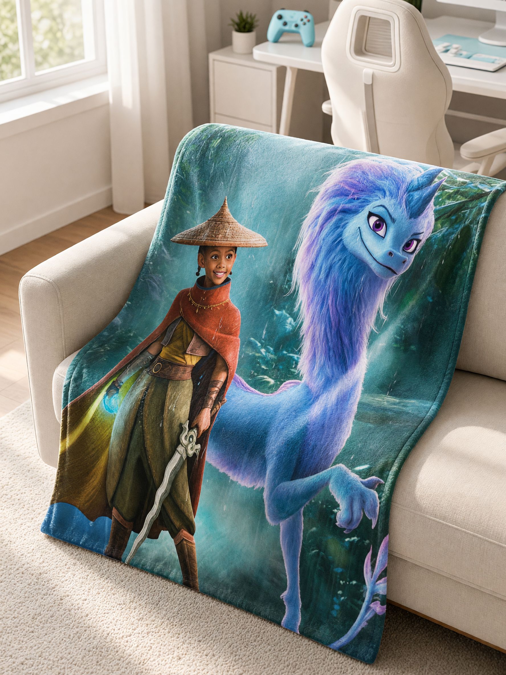 Custom Face Photo Flannel Blanket, Fantasy Dragon Warrior Plush Throw, Ideal Personalized Gift for Kids and Family