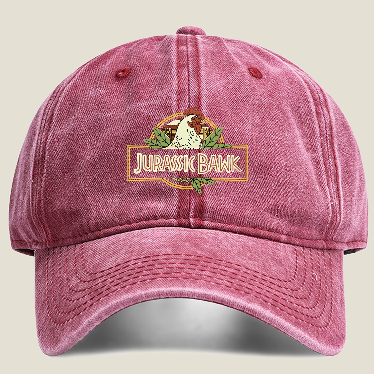 Jurassic Bawk - Chicken Logo Design - Washed Denim - Baseball Cap