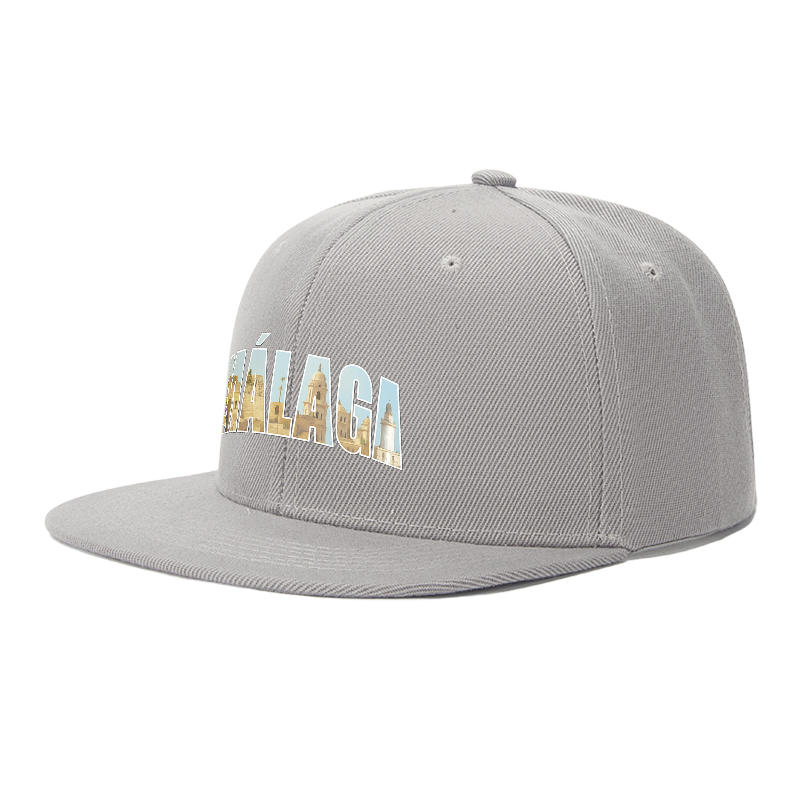 Flat Brim Baseball Cap Malaga Cityscape Print Streetwear Underground Skate Style for Basketball Court Urban Skate Park Hip Hop Artists and Streetwear Enthusiasts