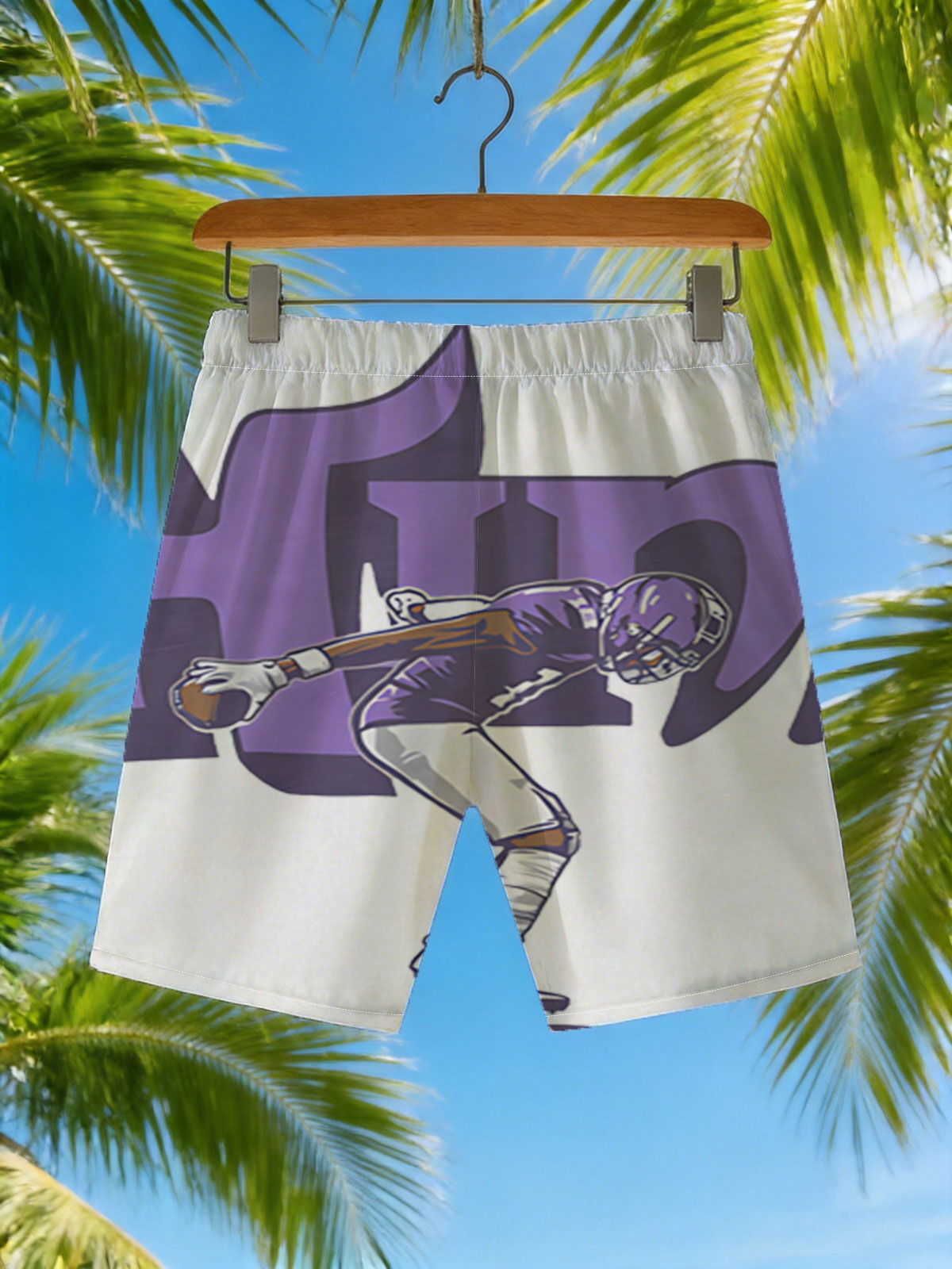 Him Football Player in Purple Uniform -  Beach shorts