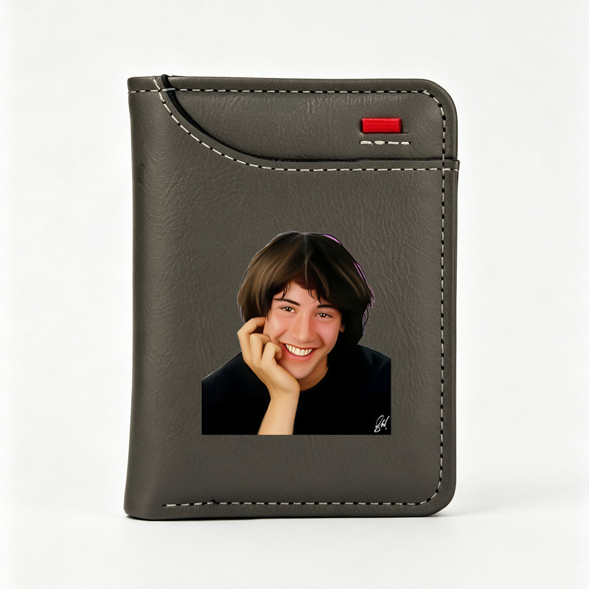Smiling Young Man with Hand on Chin - Vertical Style Wallet