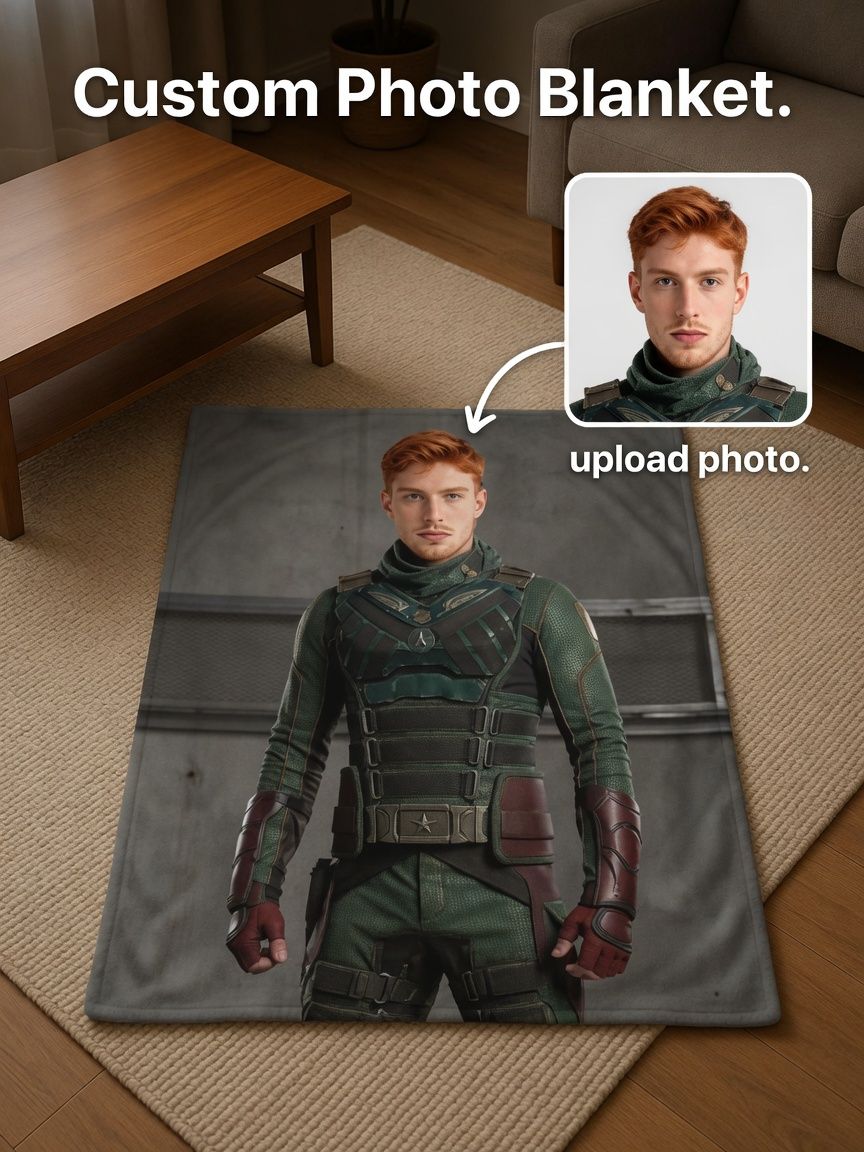 Custom Photo Face Blanket Personalized Flannel Fleece Throw Soft Anti-Pilling Cozy Bed Blanket for Unique Gift