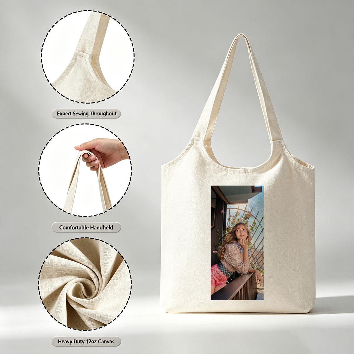 Lisa Blackpink Balcony Portrait with Floral Background and Stylish Outfit - Canvas shoulder bags/