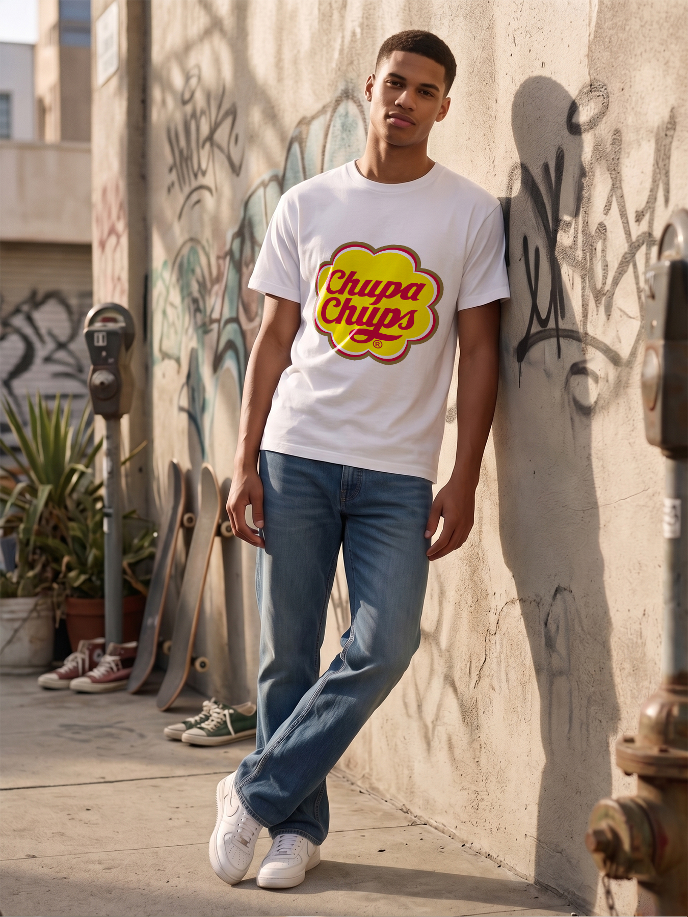 Men's Chupa Chups Logo Print T-Shirt Casual Round Neck Summer Lightweight Breathable Short Sleeve Tee for Daily Wear and Outdoor Activities Adults