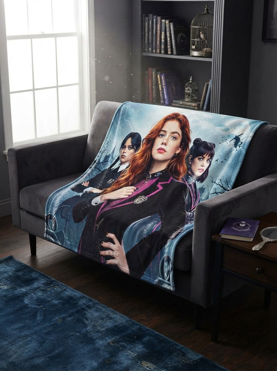 Custom Photo Face Flannel Blanket Personalized Gothic Academy Portrait Soft Anti-Pilling Plush Throw for Bed Couch