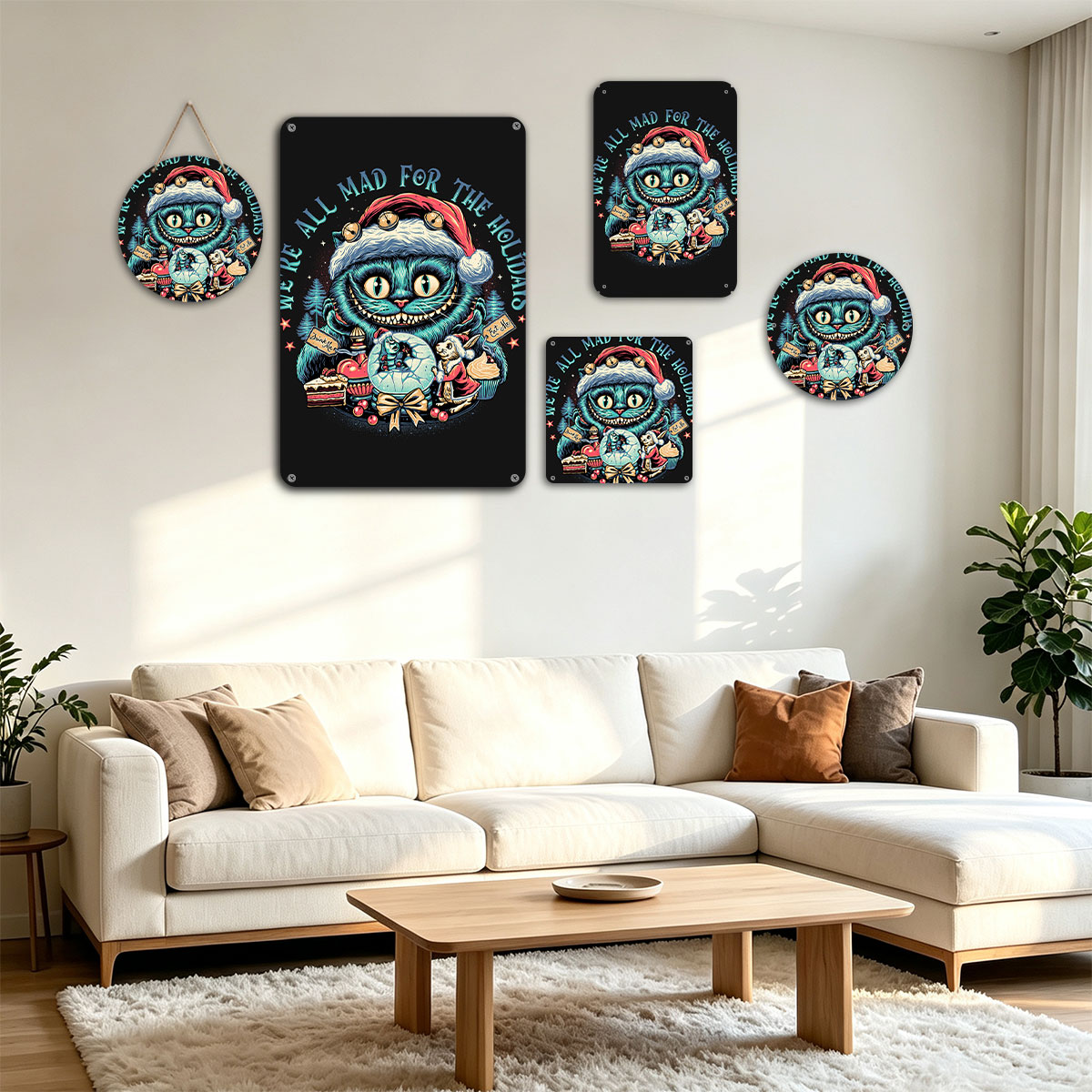 Cheshire Cat, White Rabbit, and Mad Hatter in Holiday Cheer: 