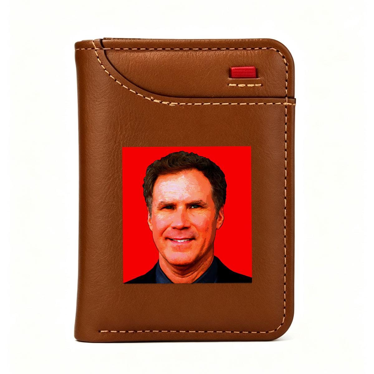 Will Ferrell in a bold red background portrait - Vertical Style Wallet
