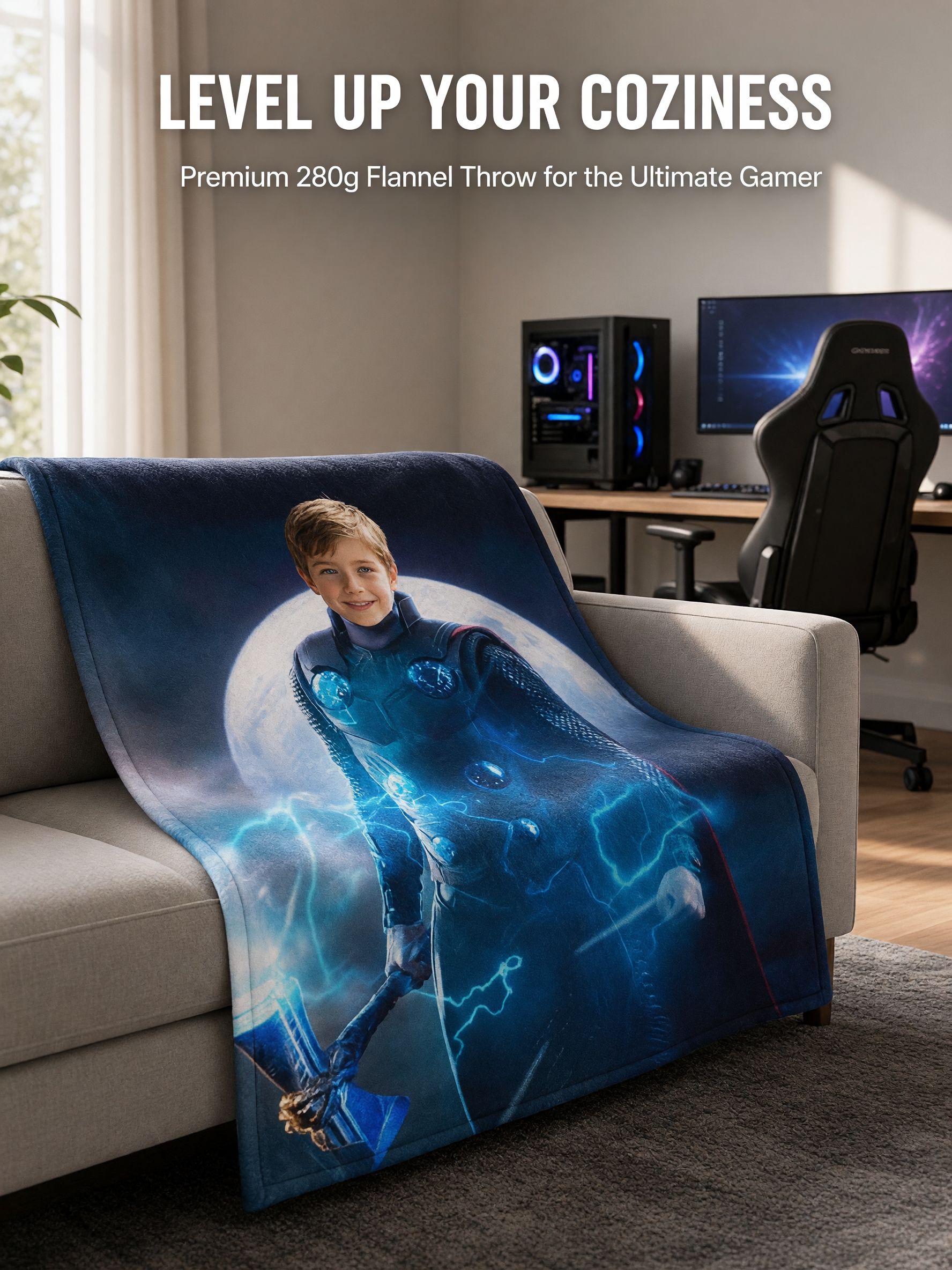 Custom Photo Superhero Flannel Fleece Blanket Personalized Face Portrait Throw Ultra Soft Cozy Keepsake Gift for Kids