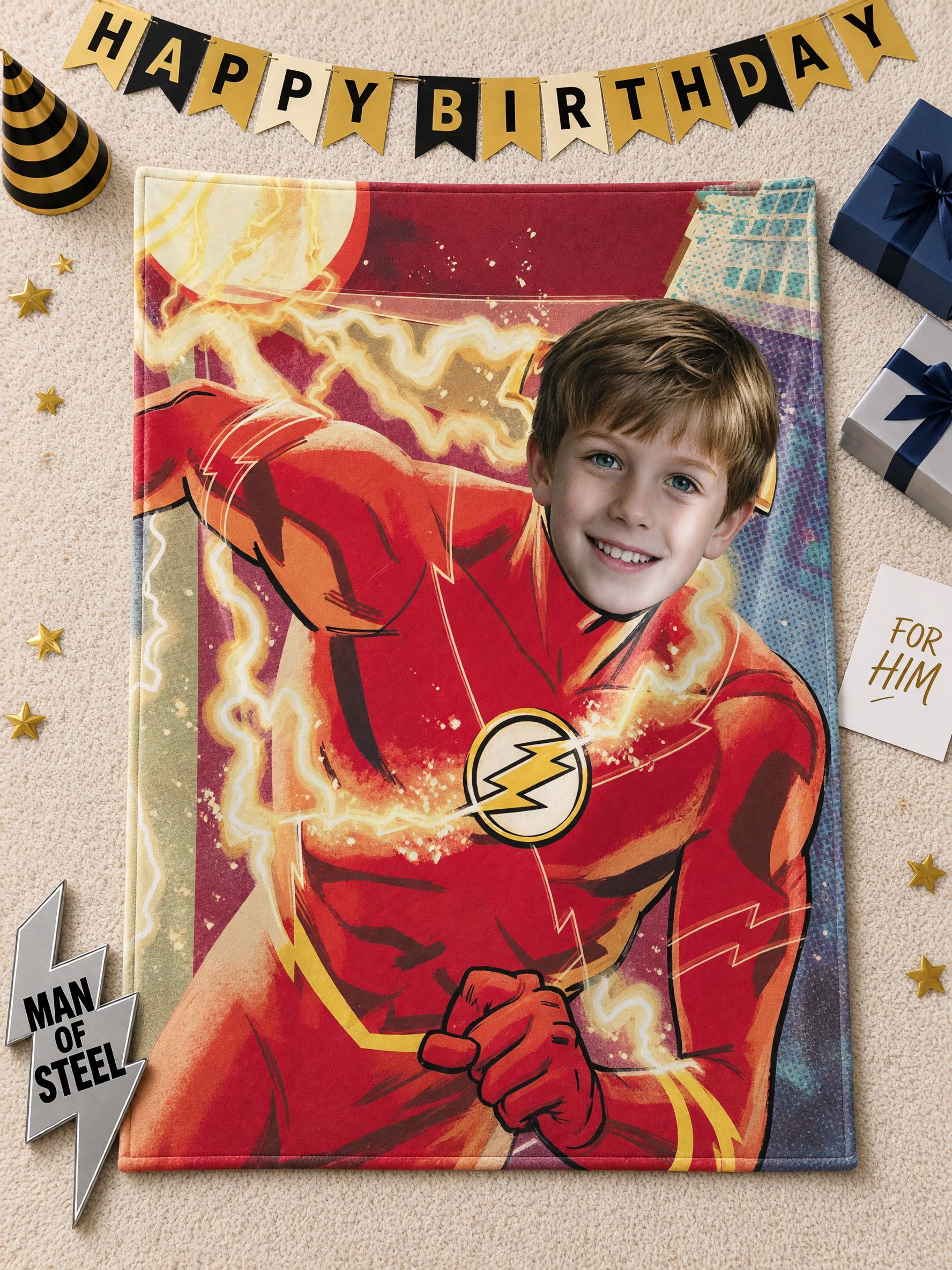 Custom Face Blanket Personalized Superhero Flannel Throw Blanket for Kids and Adults, Cozy Bed Couch Fleece Gift