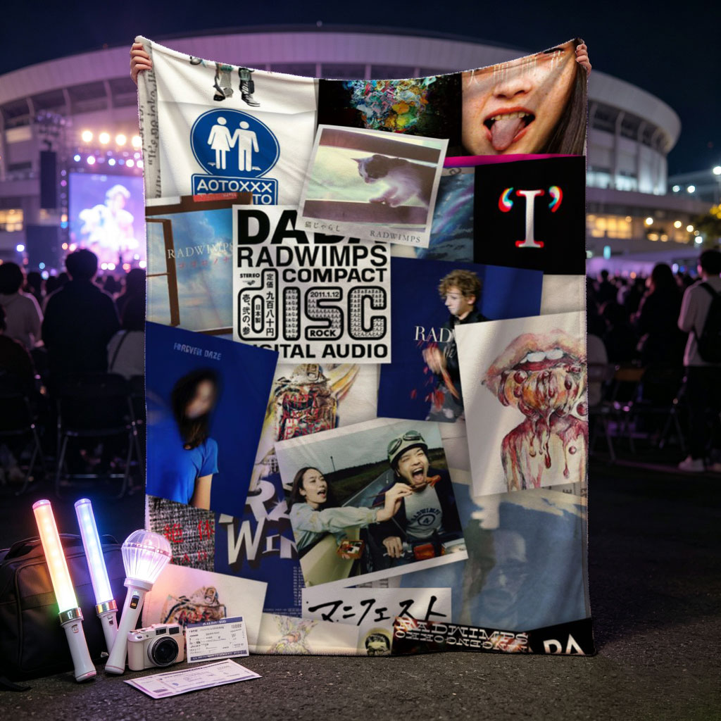 RADWIMPS Music Collage Featuring Album Art, Band Members, and Abstract Imagery - Blankets