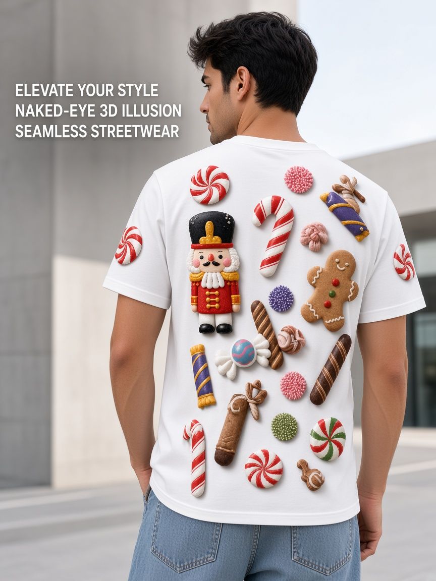 Nutcracker Treats 3D Optical Illusion Graphic Tee Breathable Athletic Mesh T-Shirt Casual and Sports Wear