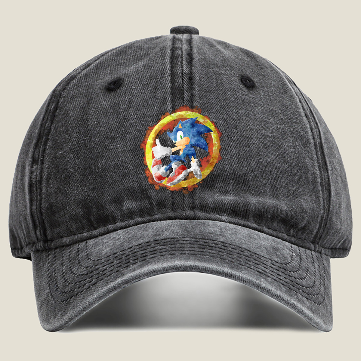 Sonic the Hedgehog in Watercolor Style - Washed Denim - Baseball Cap