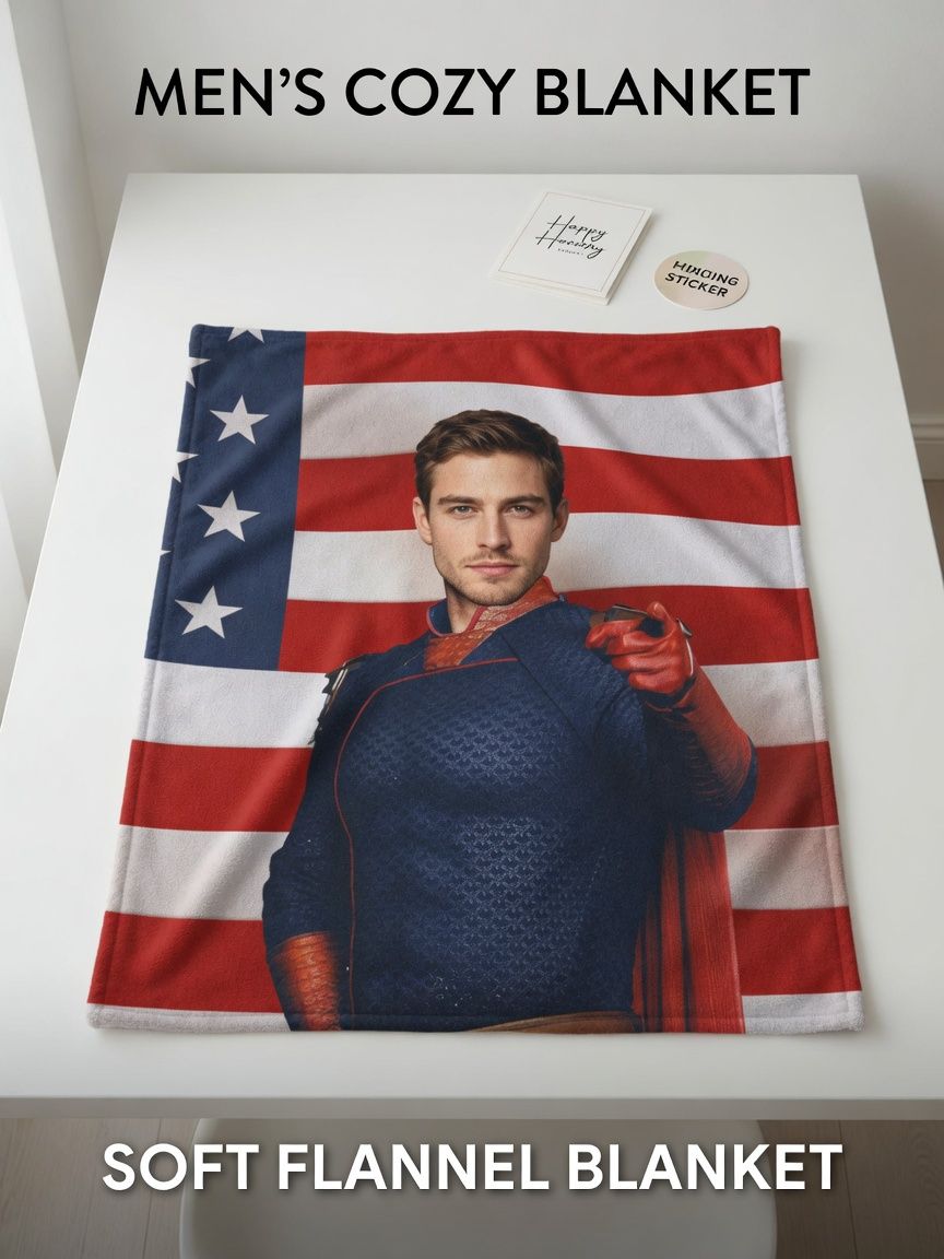 Custom Face Photo Flannel Blanket Personalized Superhero Patriotic Throw Skin-Friendly Warm Fleece Bed Couch Gift