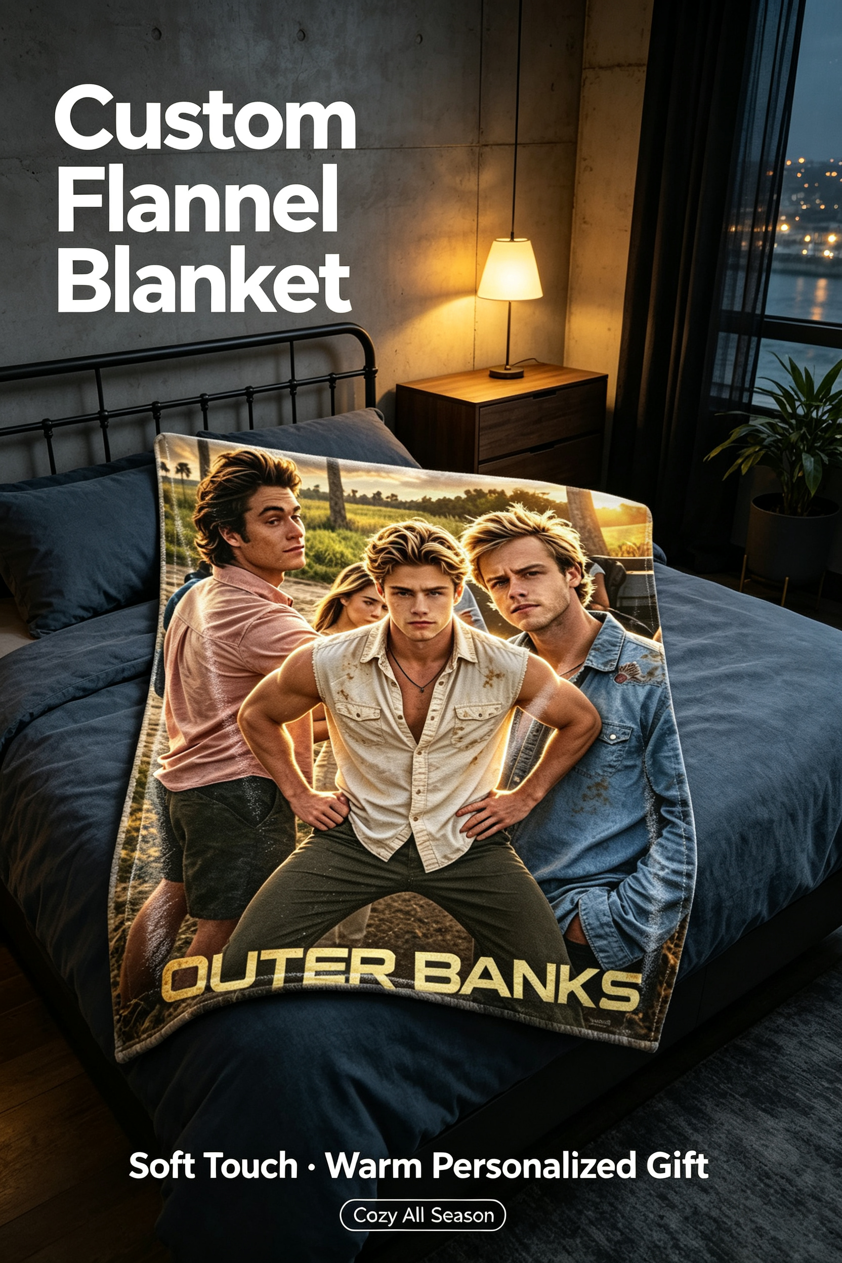 Custom Face Blanket Outer Banks Season 5 Flannel Blanket Perfect for Fans of the Netflix Series Ideal Gift or Giveaway for Teen Drama Enthusiasts