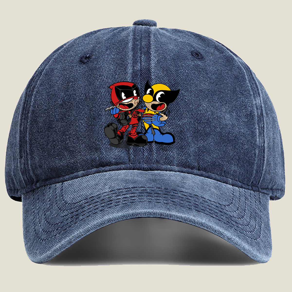 Deadpool and Wolverine Chibi Style - Washed Denim - Baseball Cap